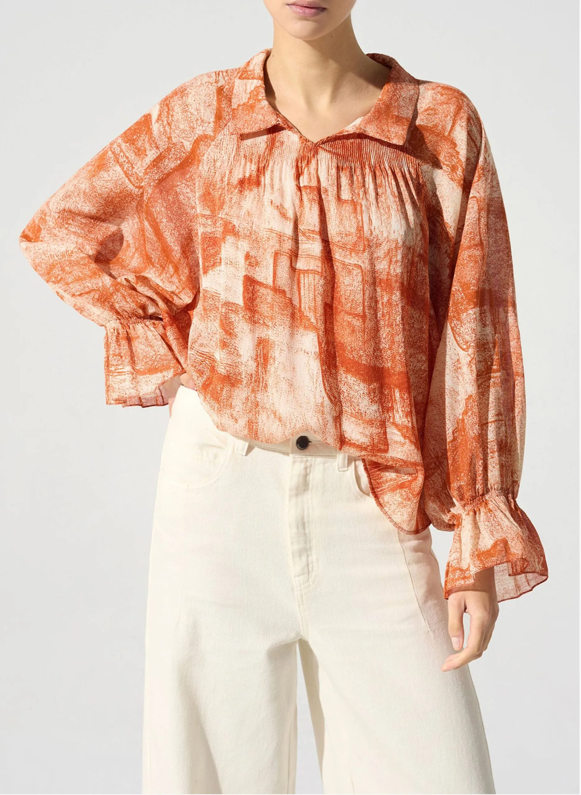 Blouse col classique en coton Orange