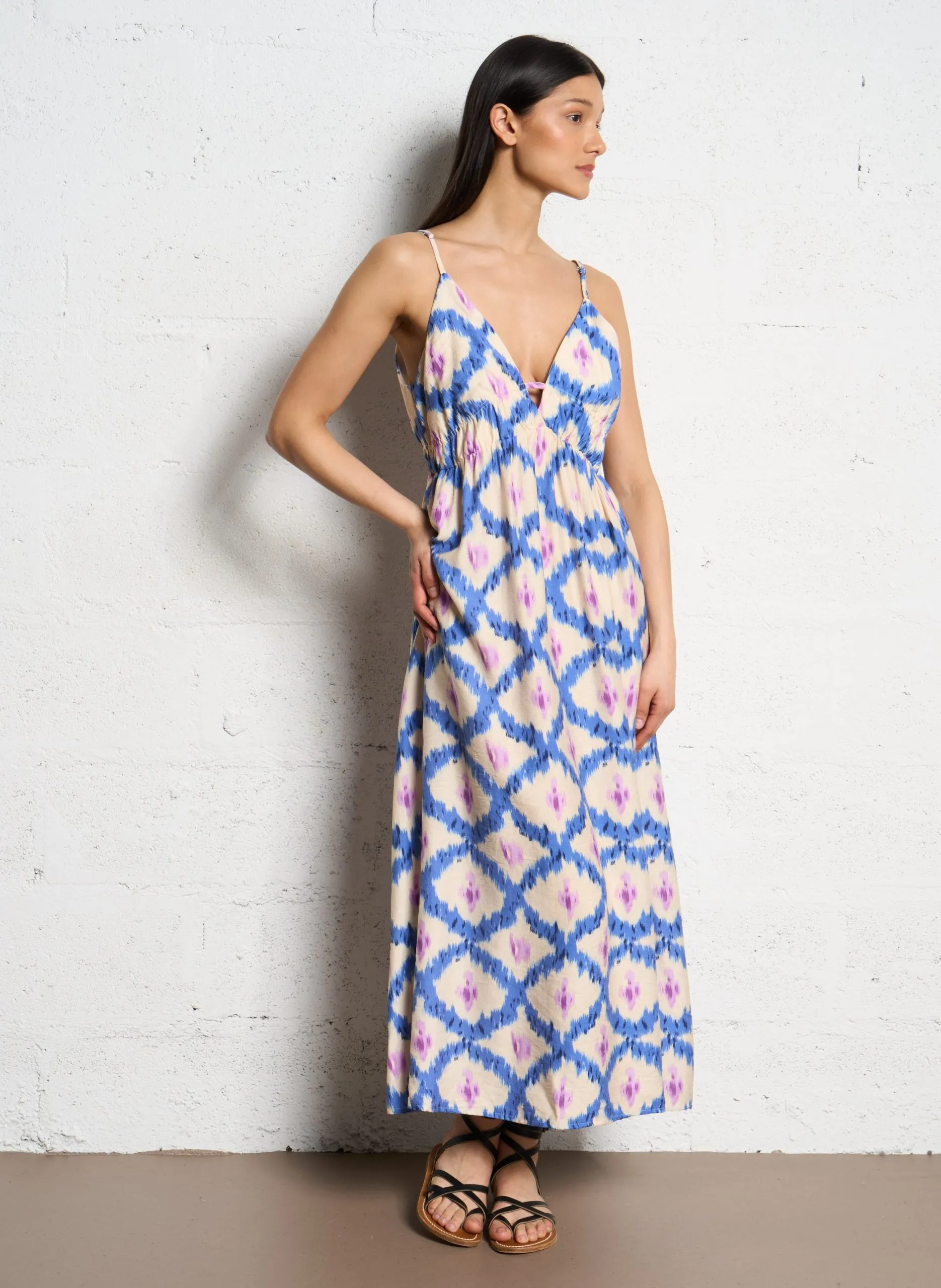 Robe longue imprimée Bleu