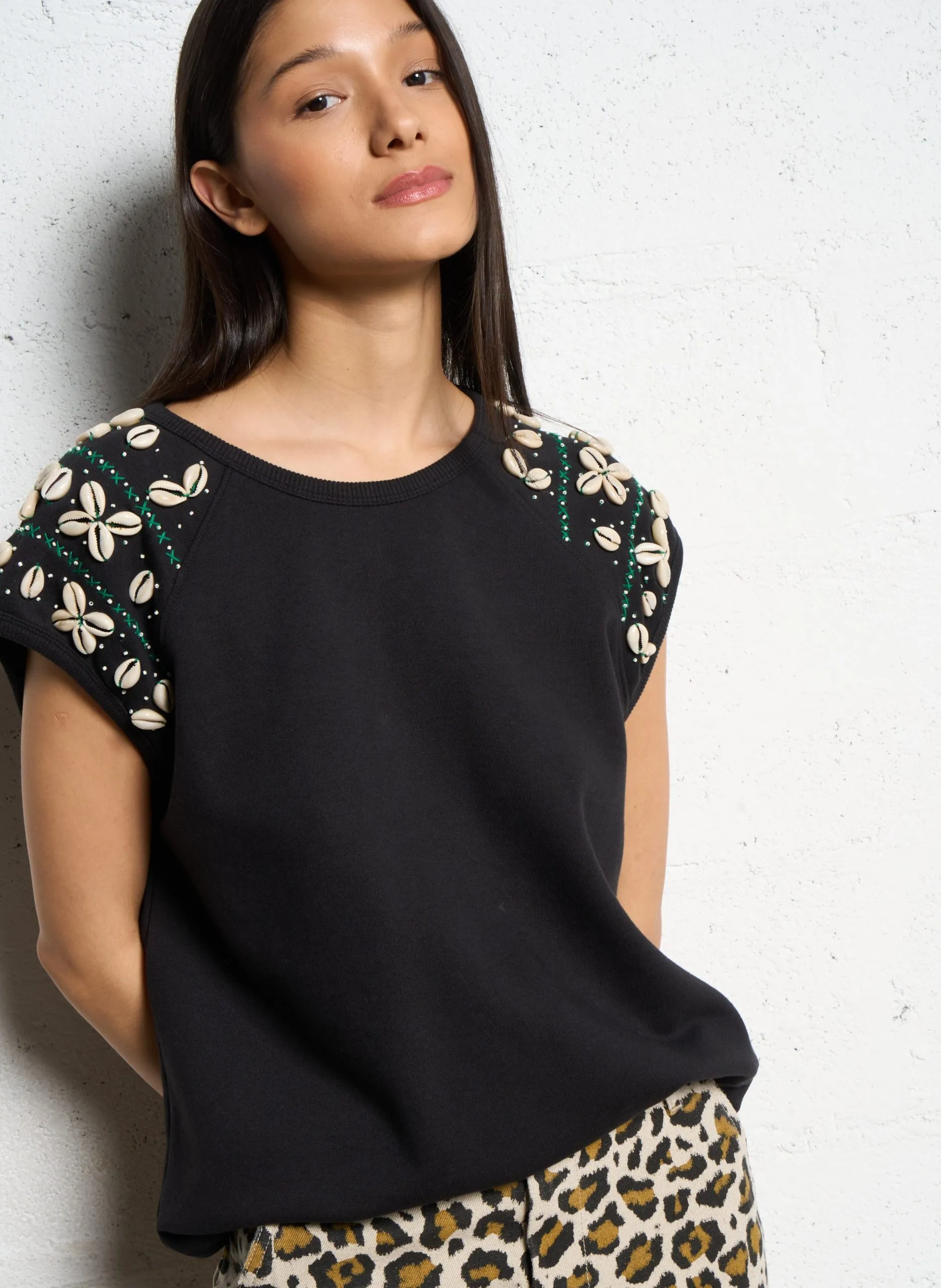 Top col rond en coton organique mélangé Gris SIROP