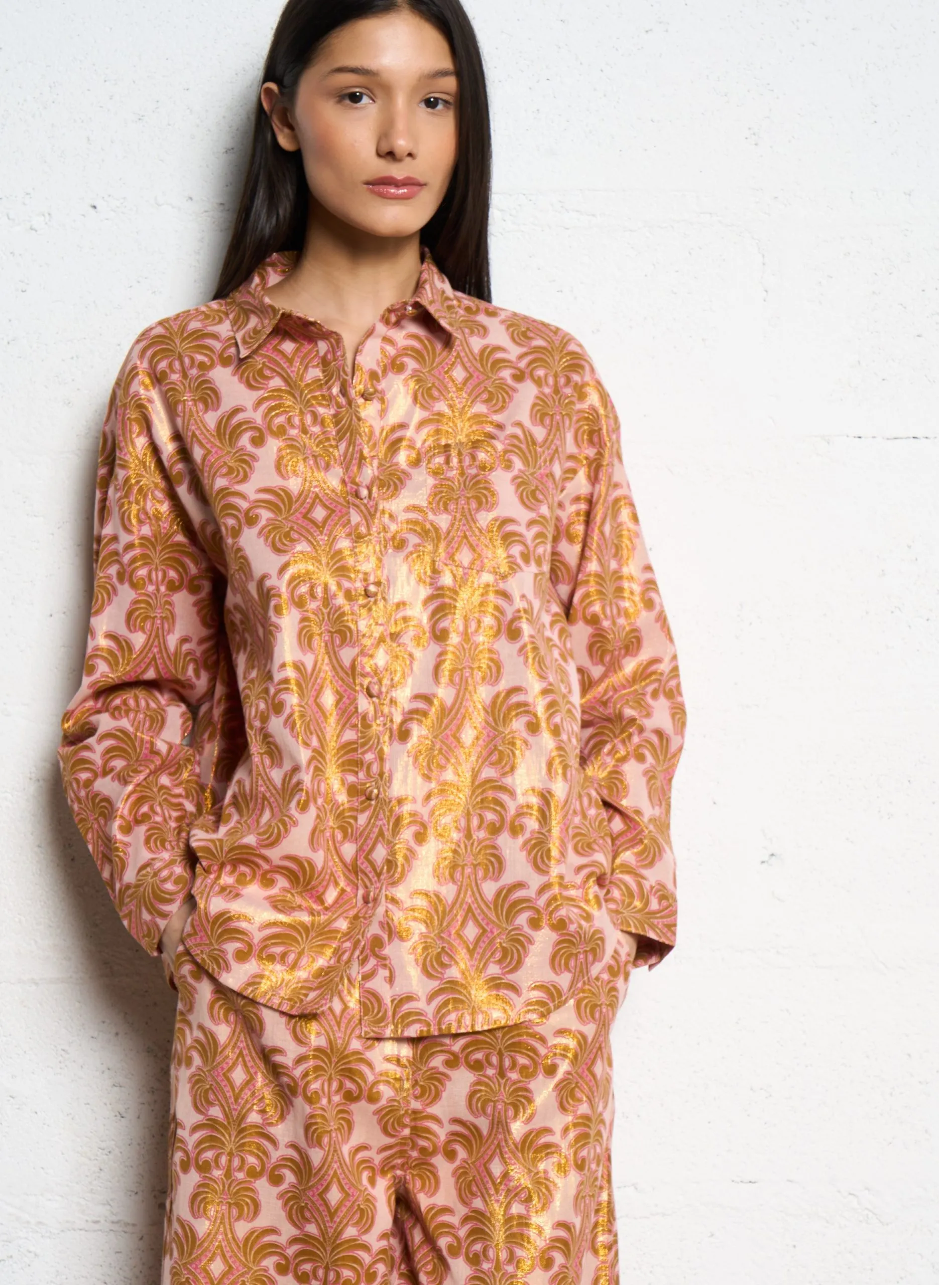 Chemise droite en coton mélangé Doré CHANTI