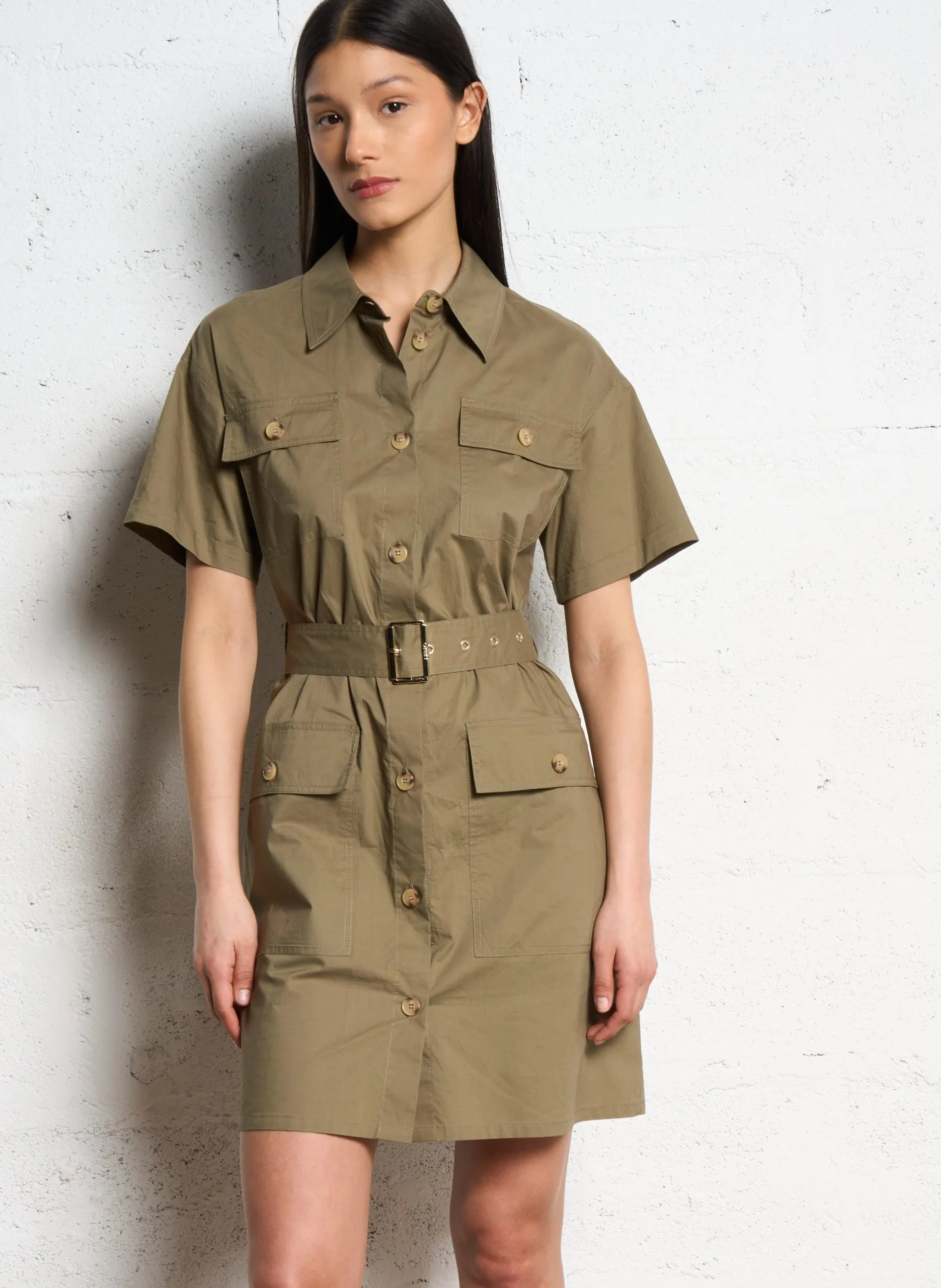 Robe courte en coton Kaki