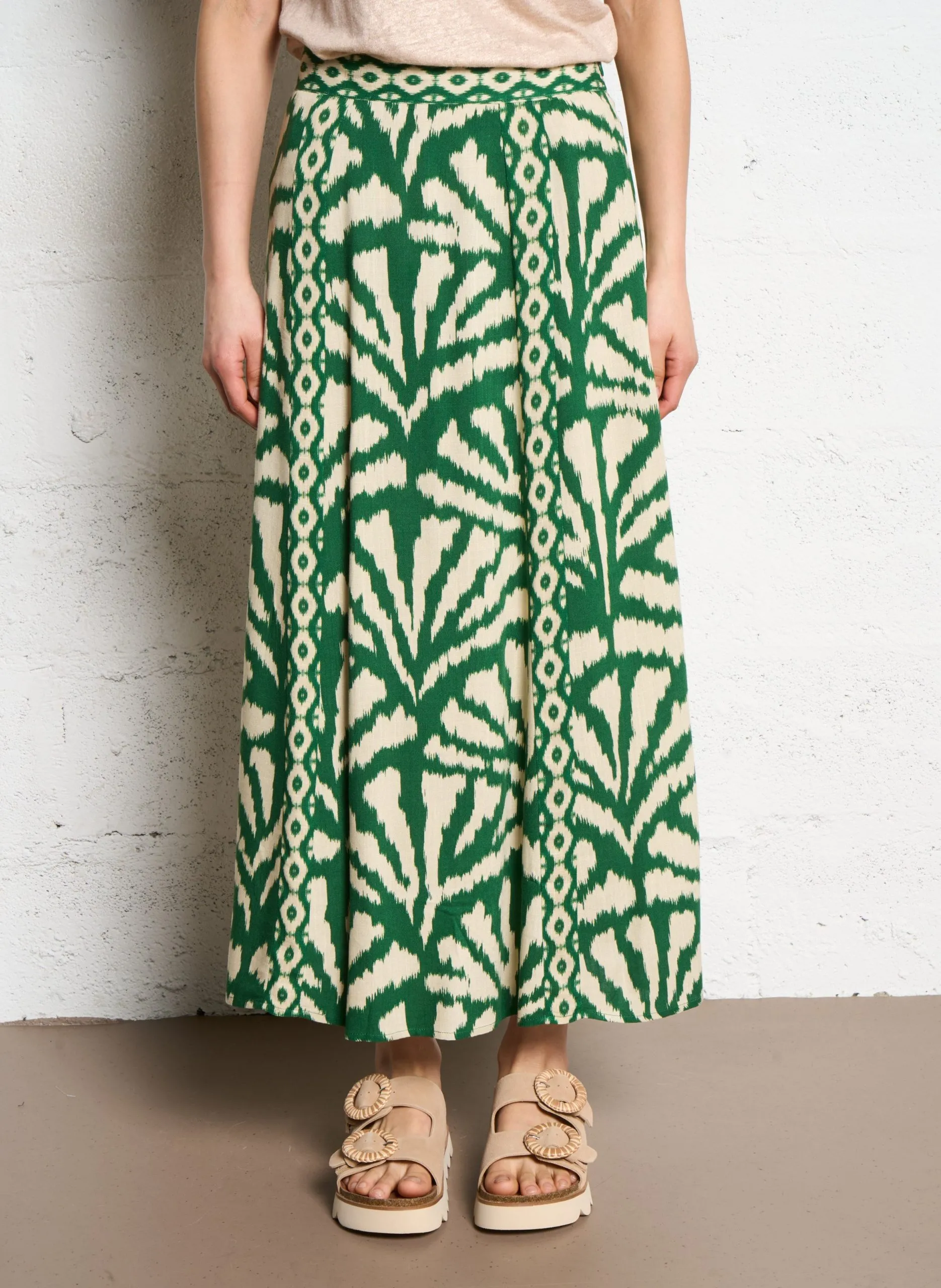 Jupe longue imprimée Vert JENNA