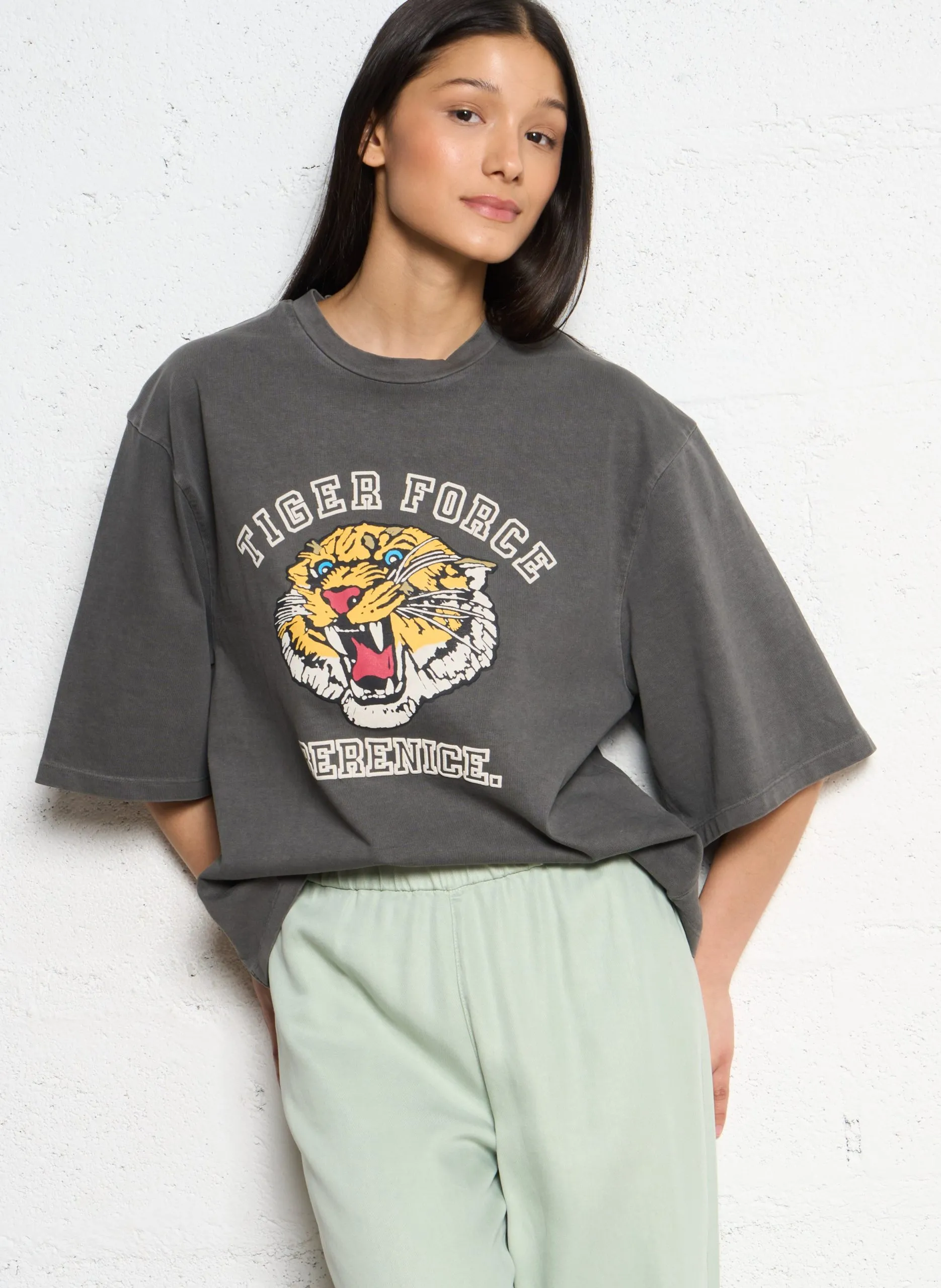 Tee-shirt col rond sérigraphié en coton Gris TEFORCE