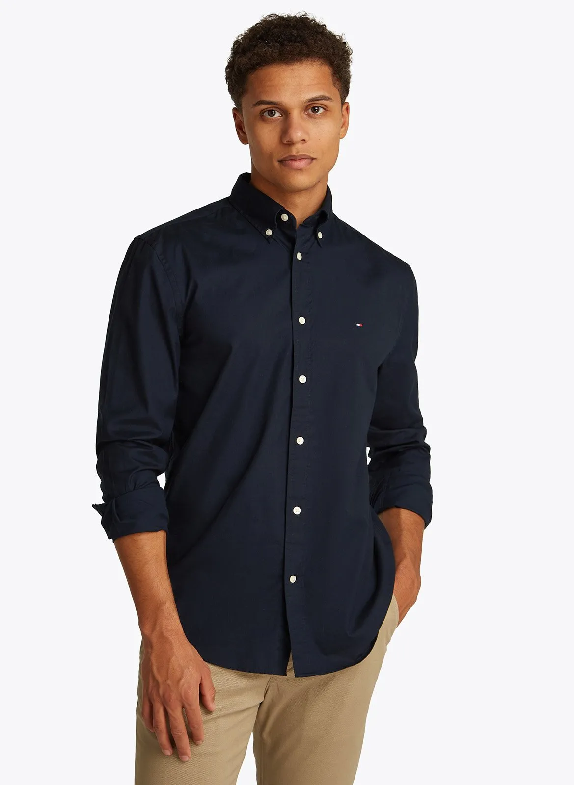 Chemise droite boutonnée en coton Bleu