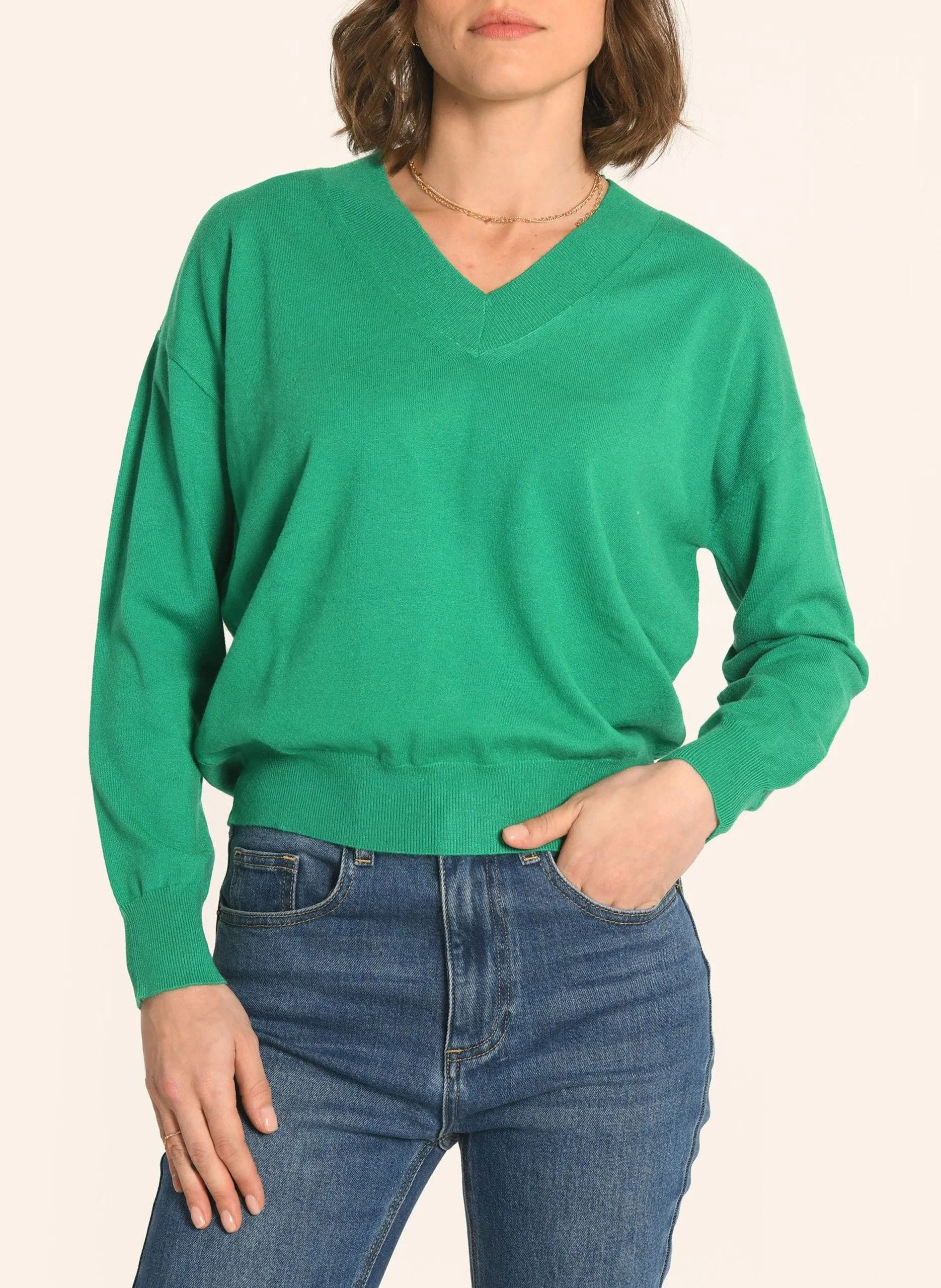 Pull droit en maille Vert AMELINA