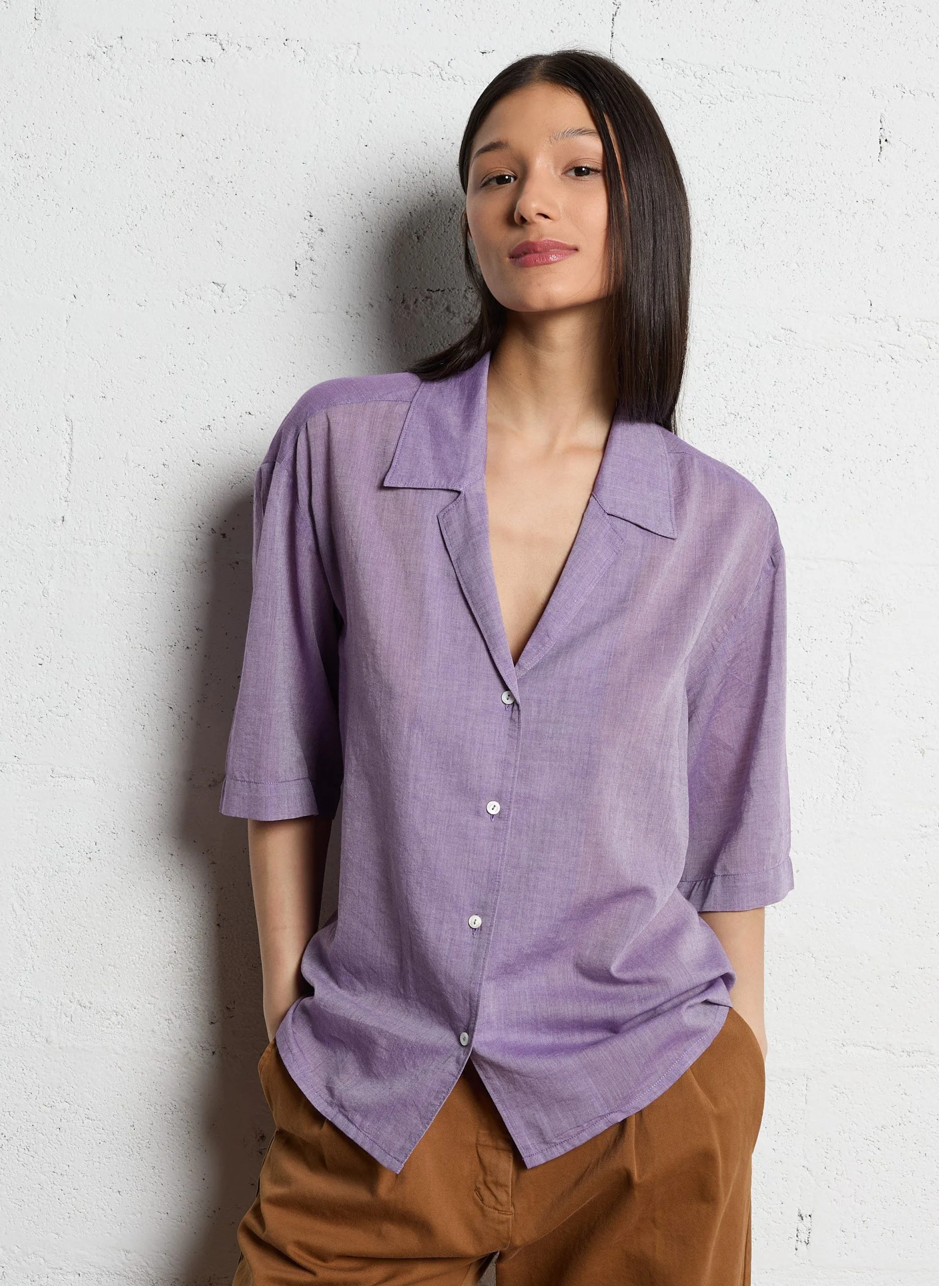 Chemise col classique en coton Violet CATANA