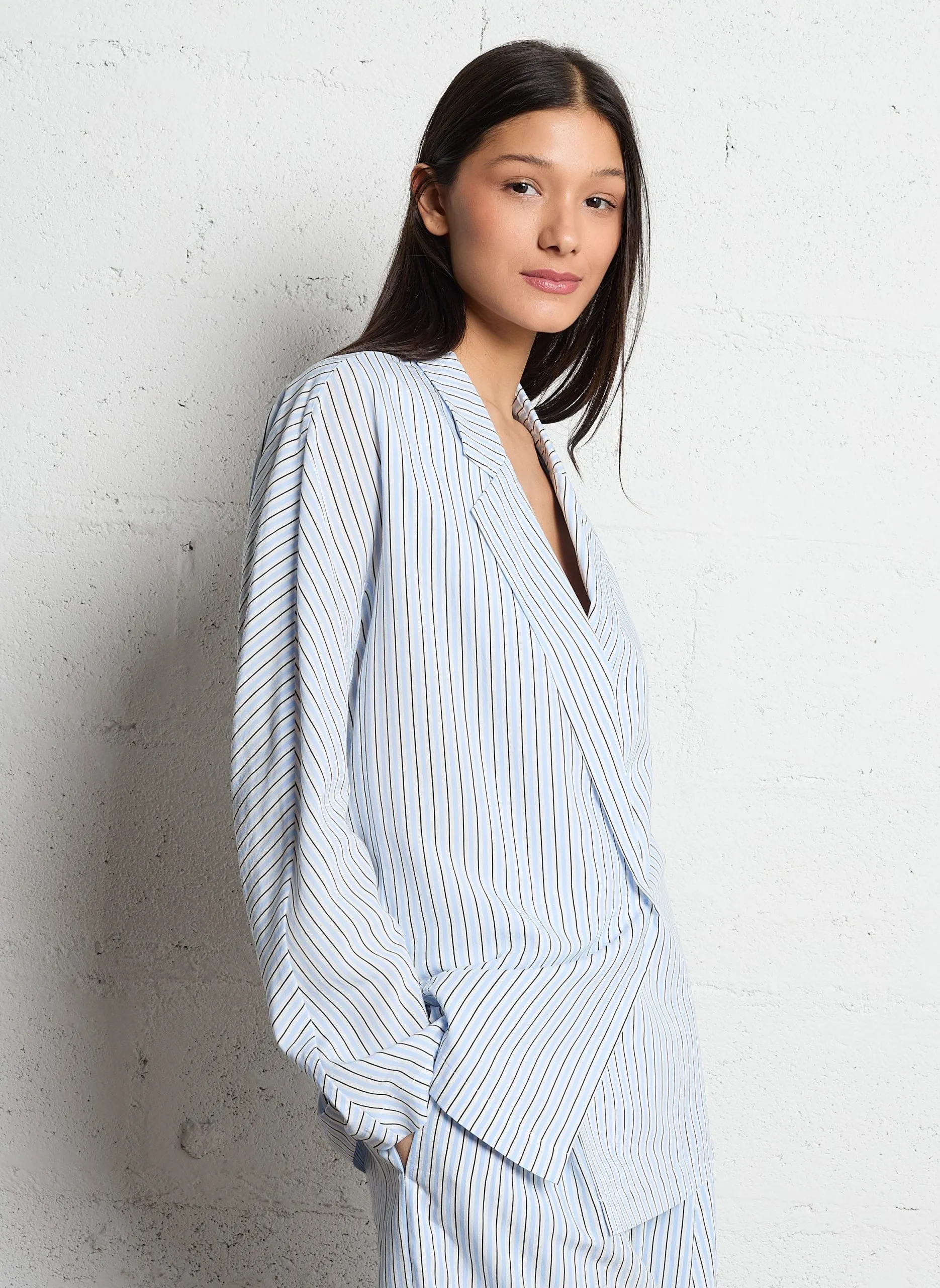 Veste col tailleur rayé Bleu BOY