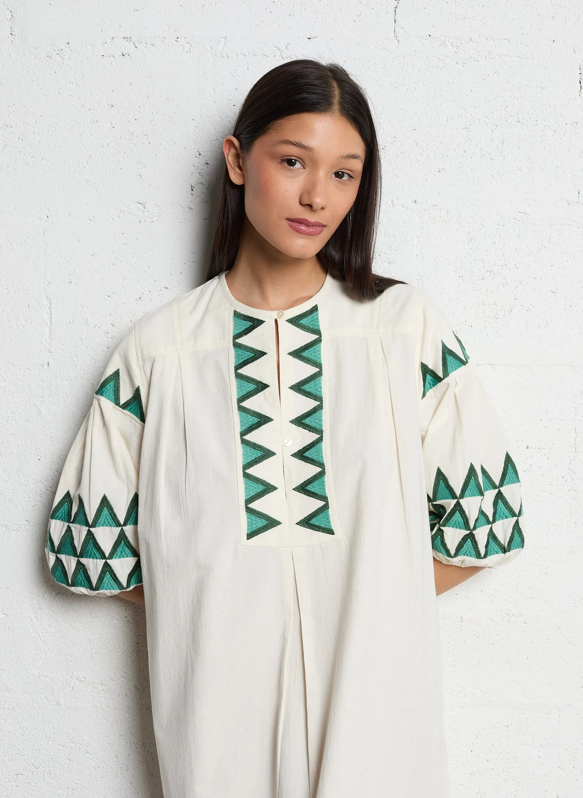 Robe midi col rond en coton organique Blanc RUDO