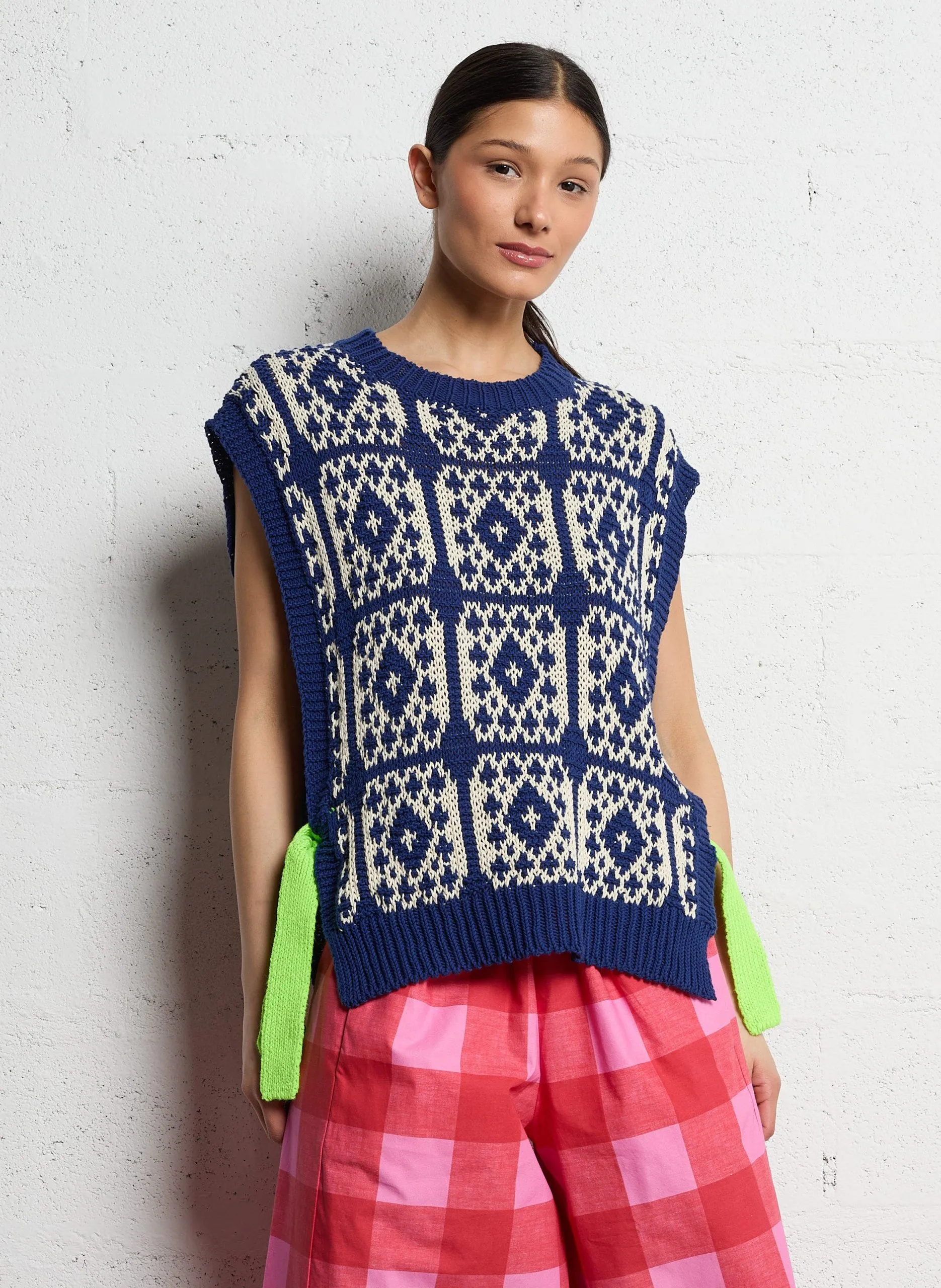 Pull col rond en coton Bleu GUSTO