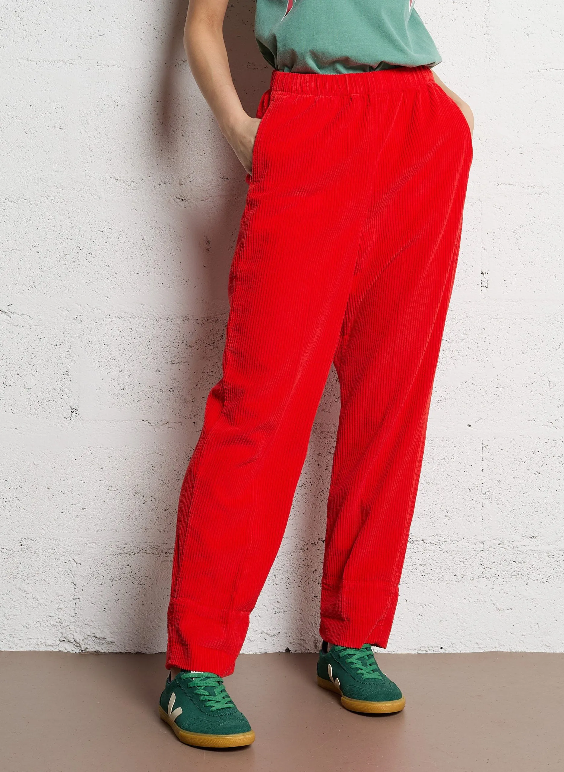 Pantalon droit en velours côtelé et en coton Rouge PADOW