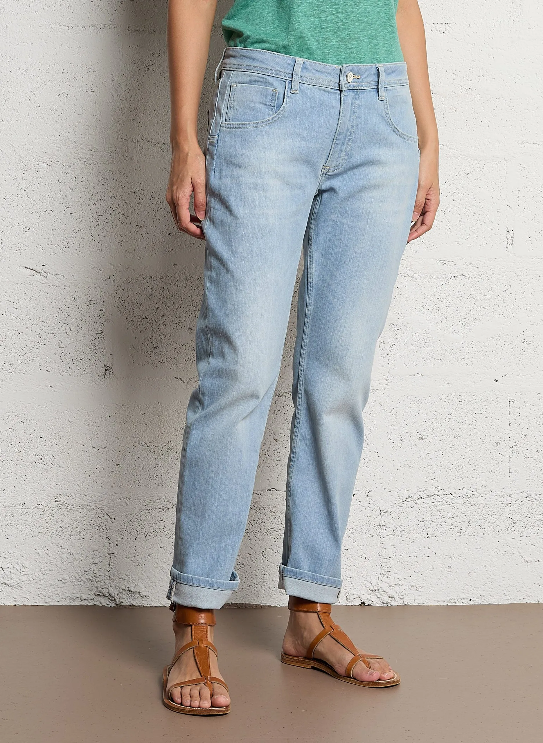 Jean slim taille basse en coton mélangé Bleu NINA