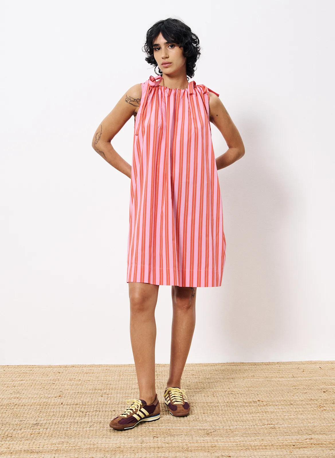 Robe sans manches rayée Rose AELIA