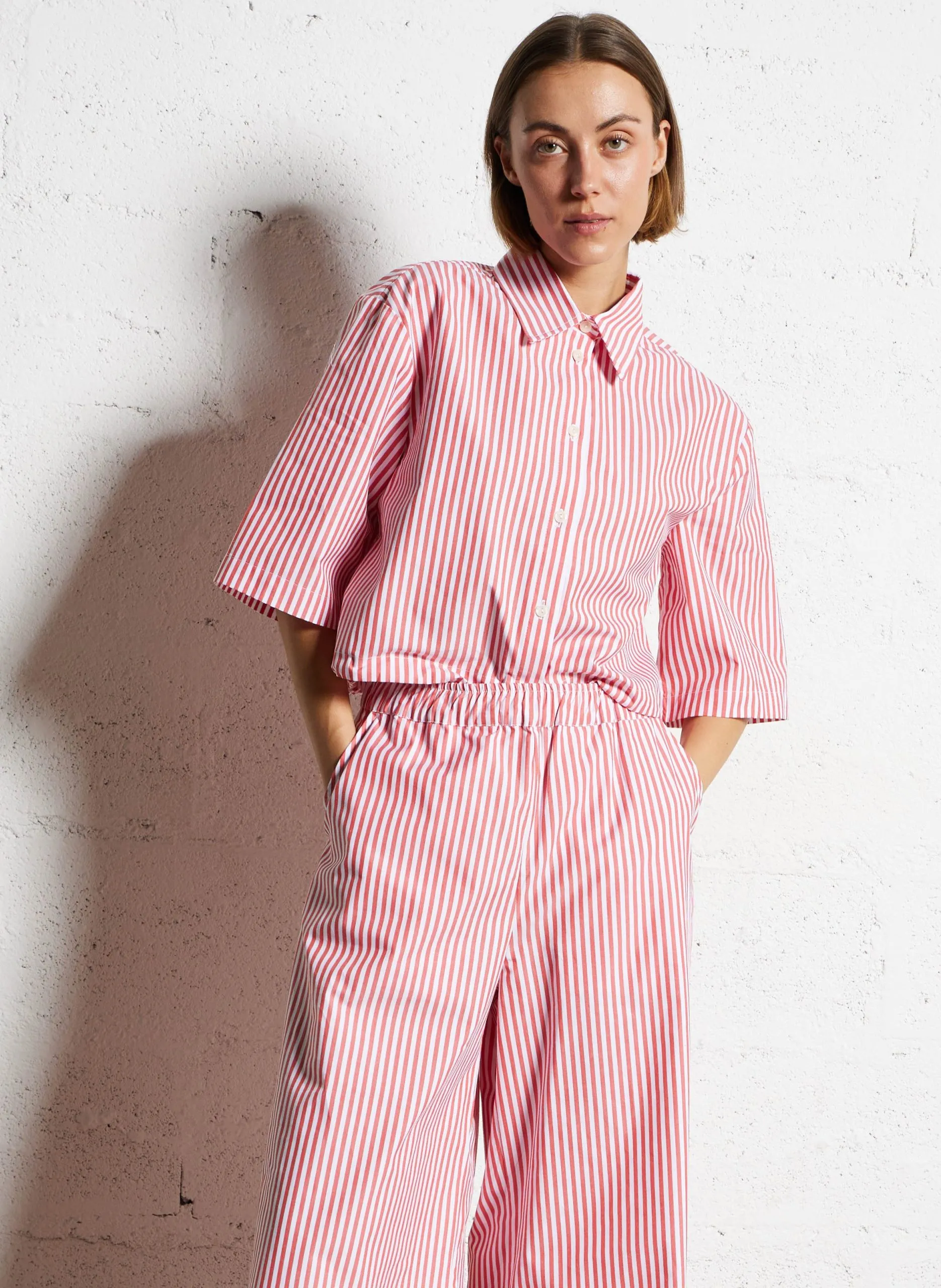 Chemise oversize en coton rayé Rouge