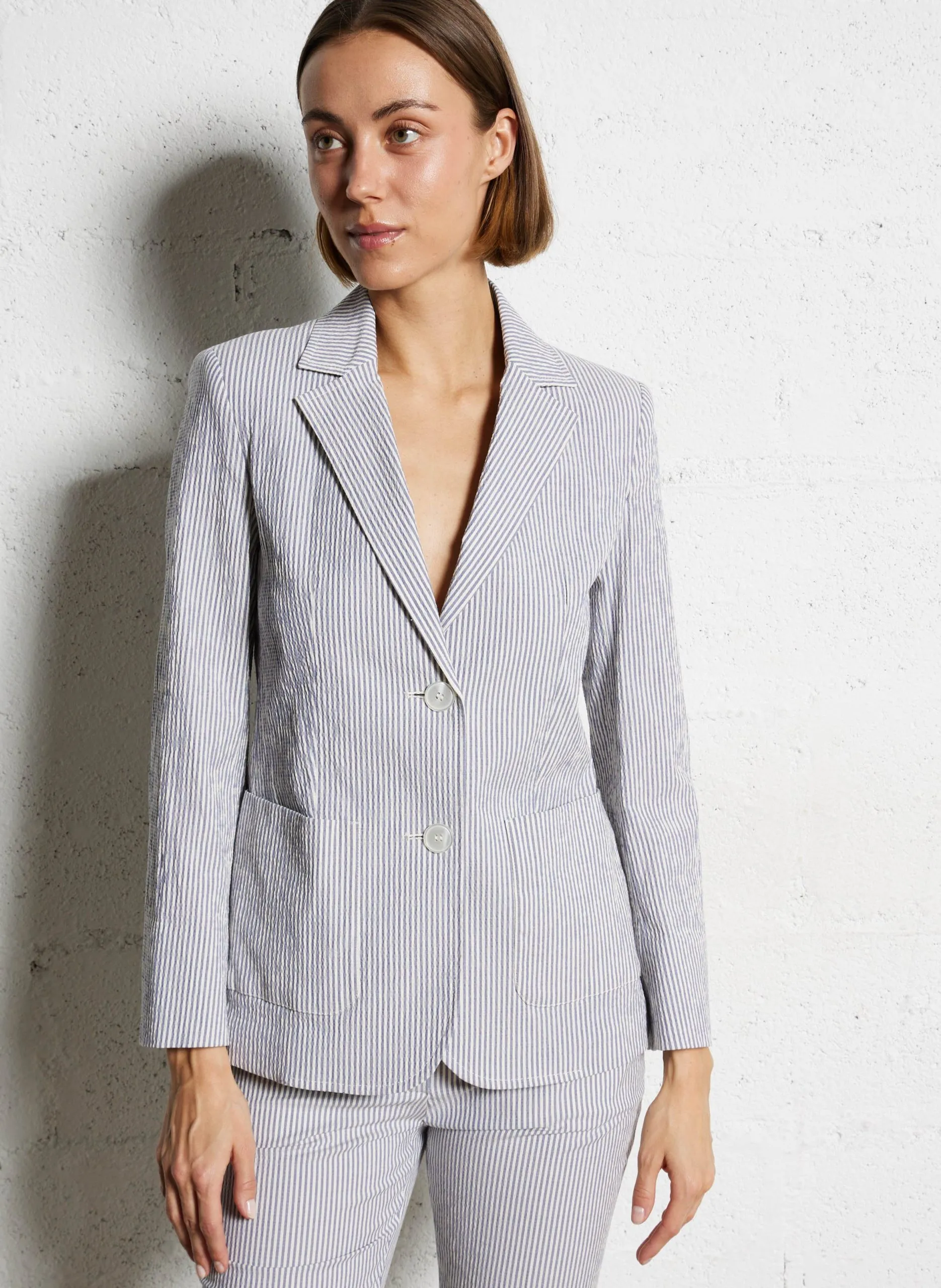 Veste de tailleur ajustée en coton mélangé Bleu ALETTA
