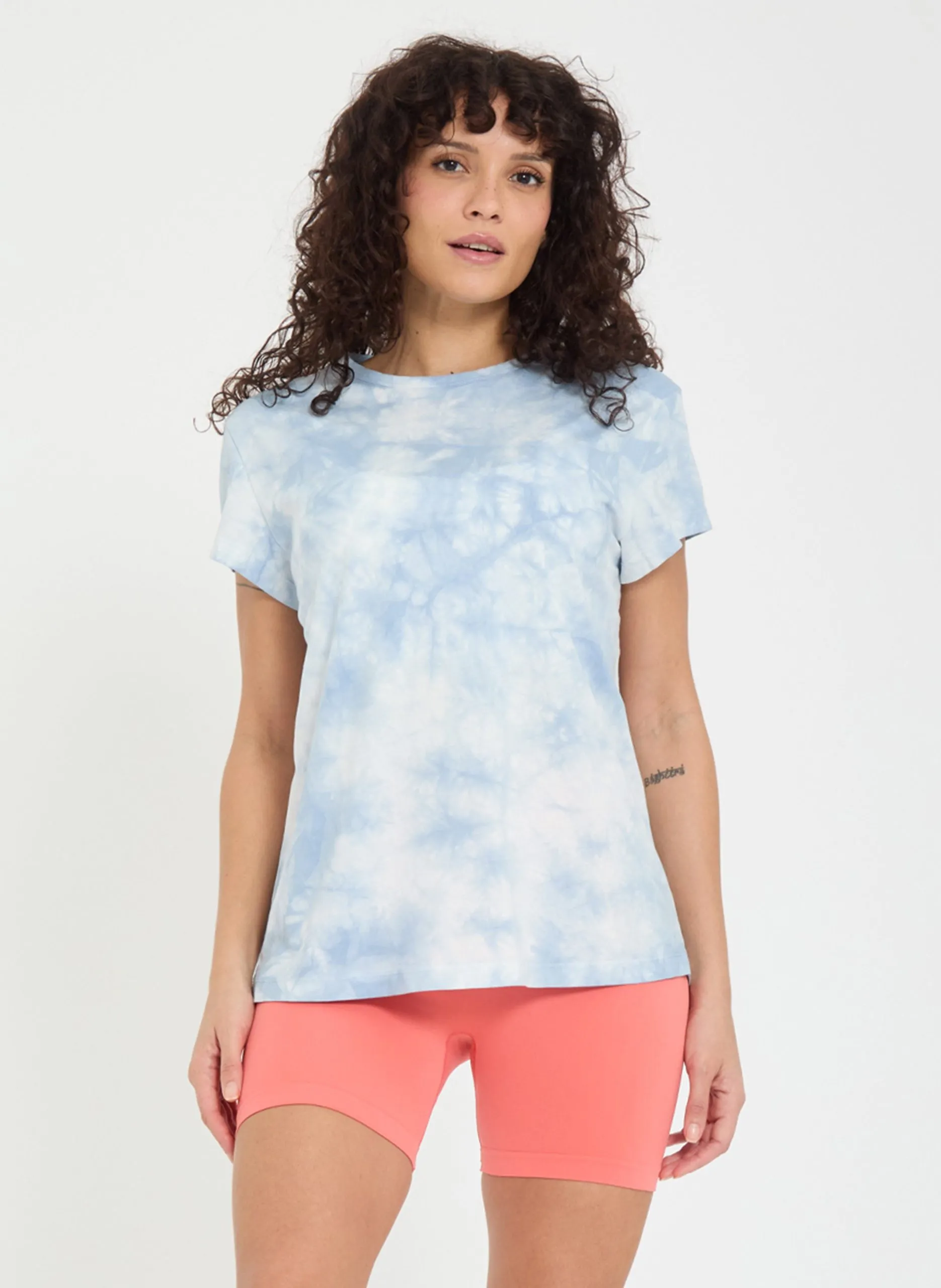 Tee-shirt droit col rond en coton bio Bleu BIONAMA DYE