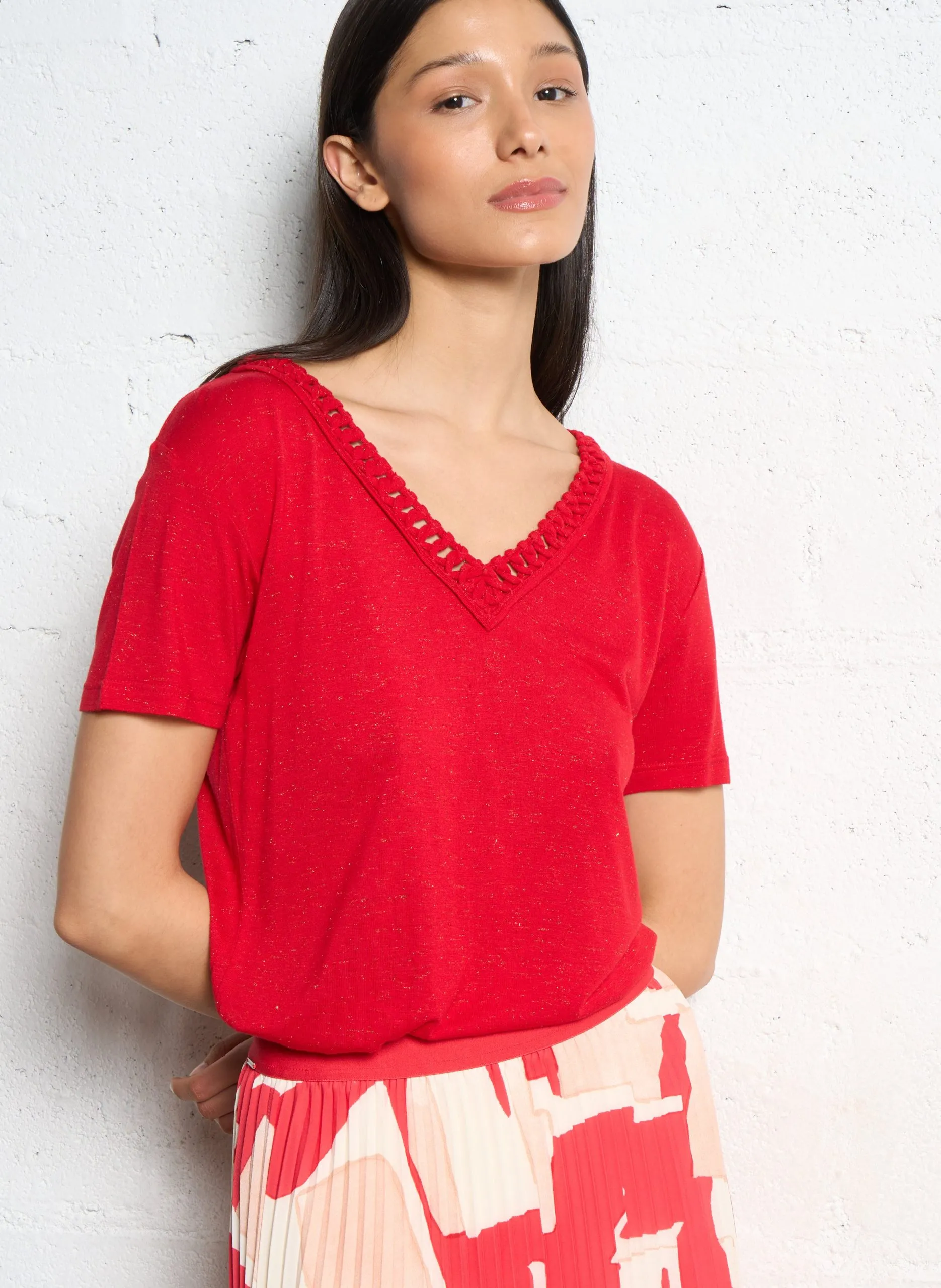 Tee-shirt manches courtes chiné Rouge