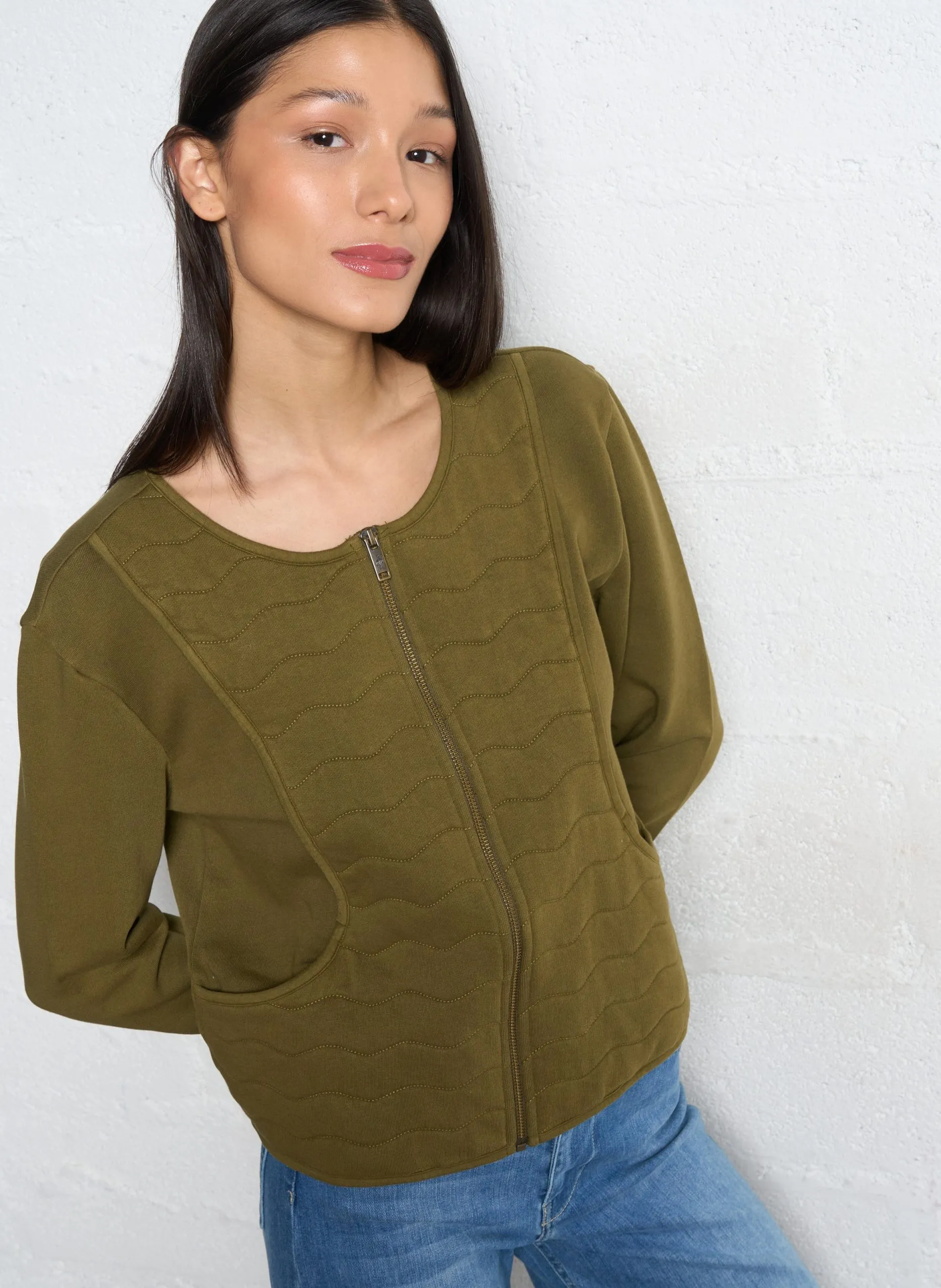 Cardigan droit en coton Kaki MARINO