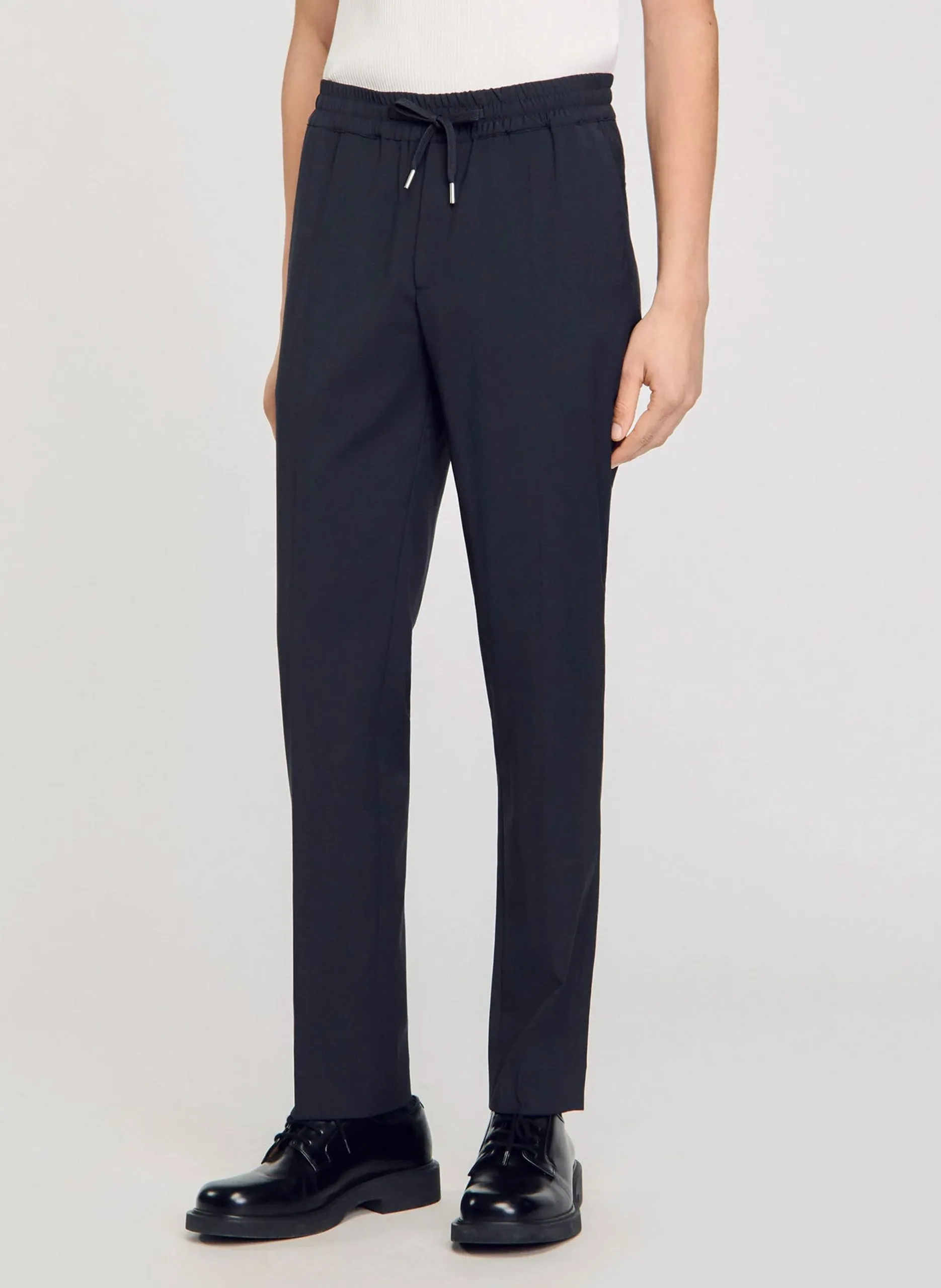 Pantalon droit élastiqué Gris