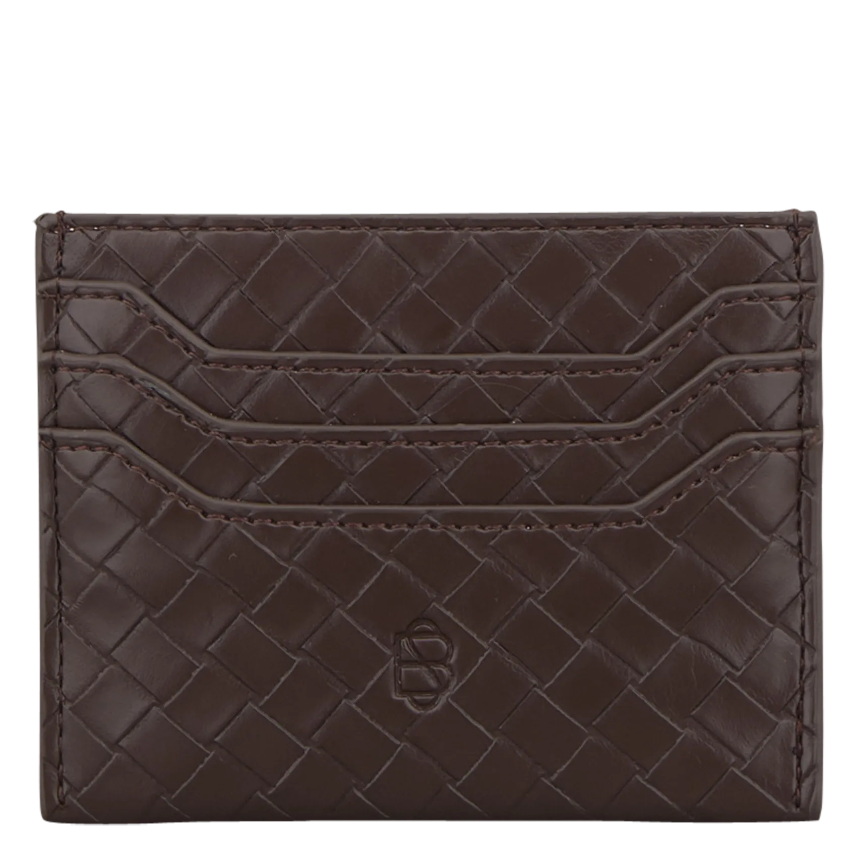Porte-cartes effet cuir tressé Marron