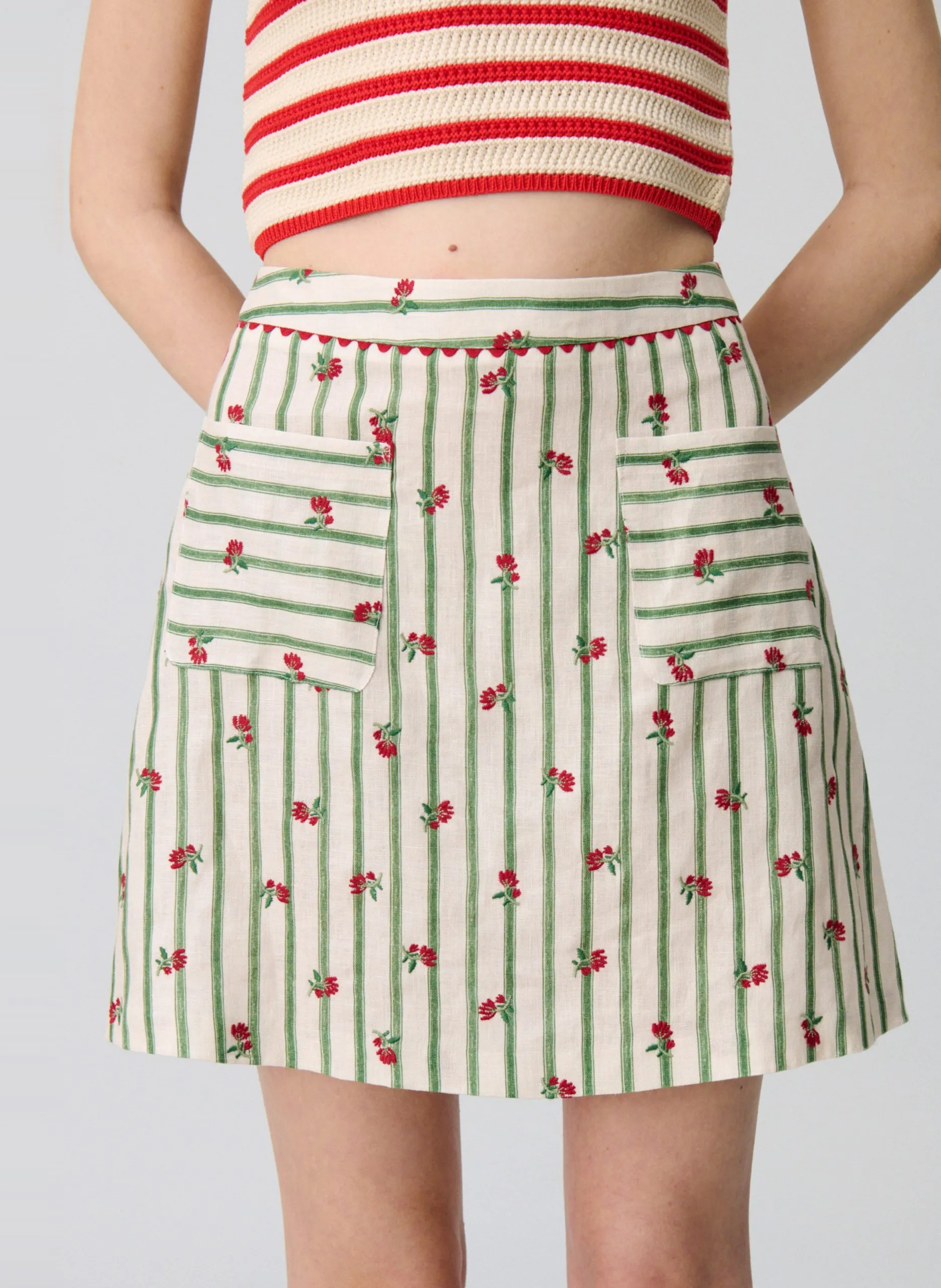 Jupe courte en lin Multicolore