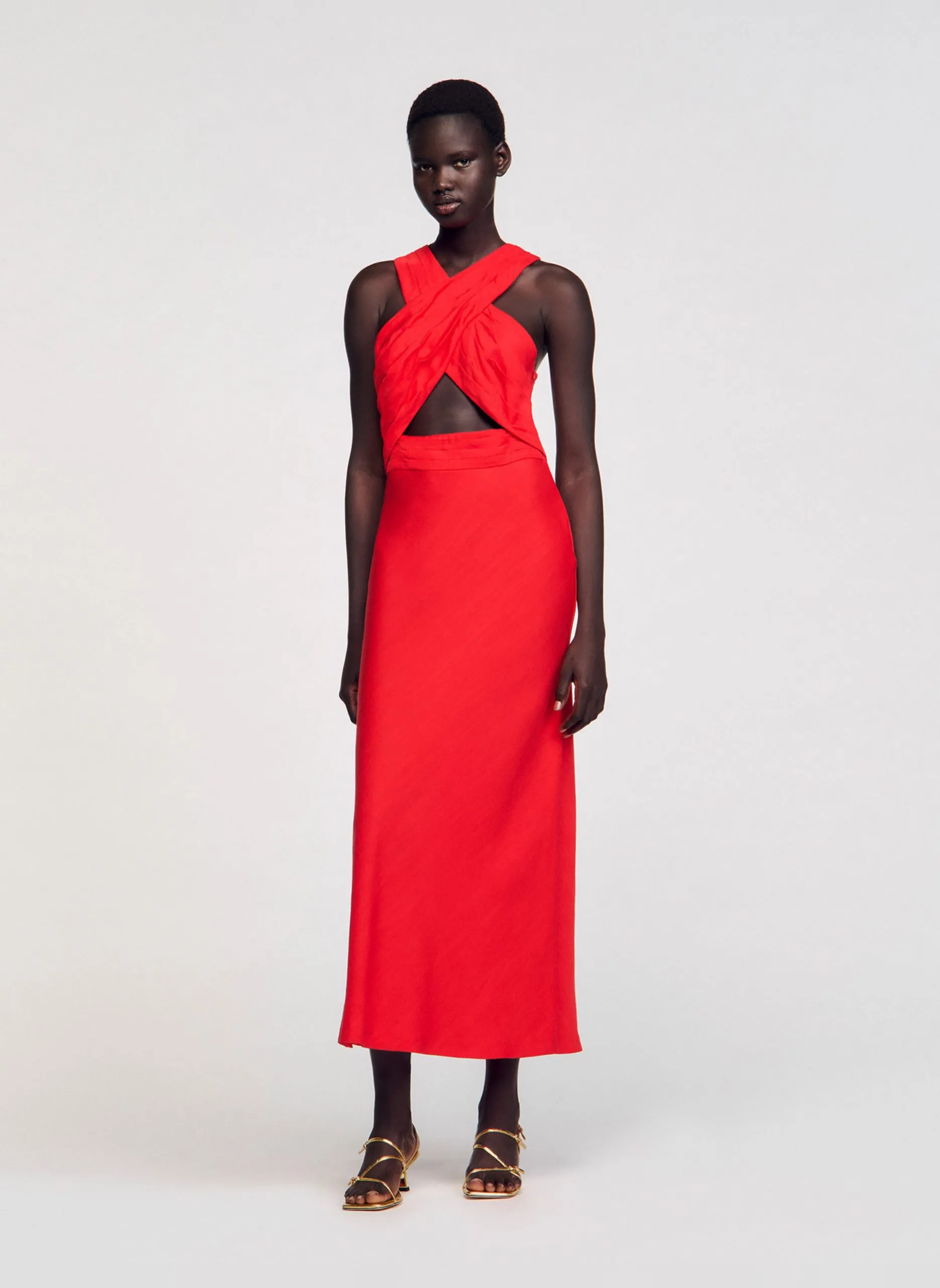 Robe midi à bretelles croisées Rouge