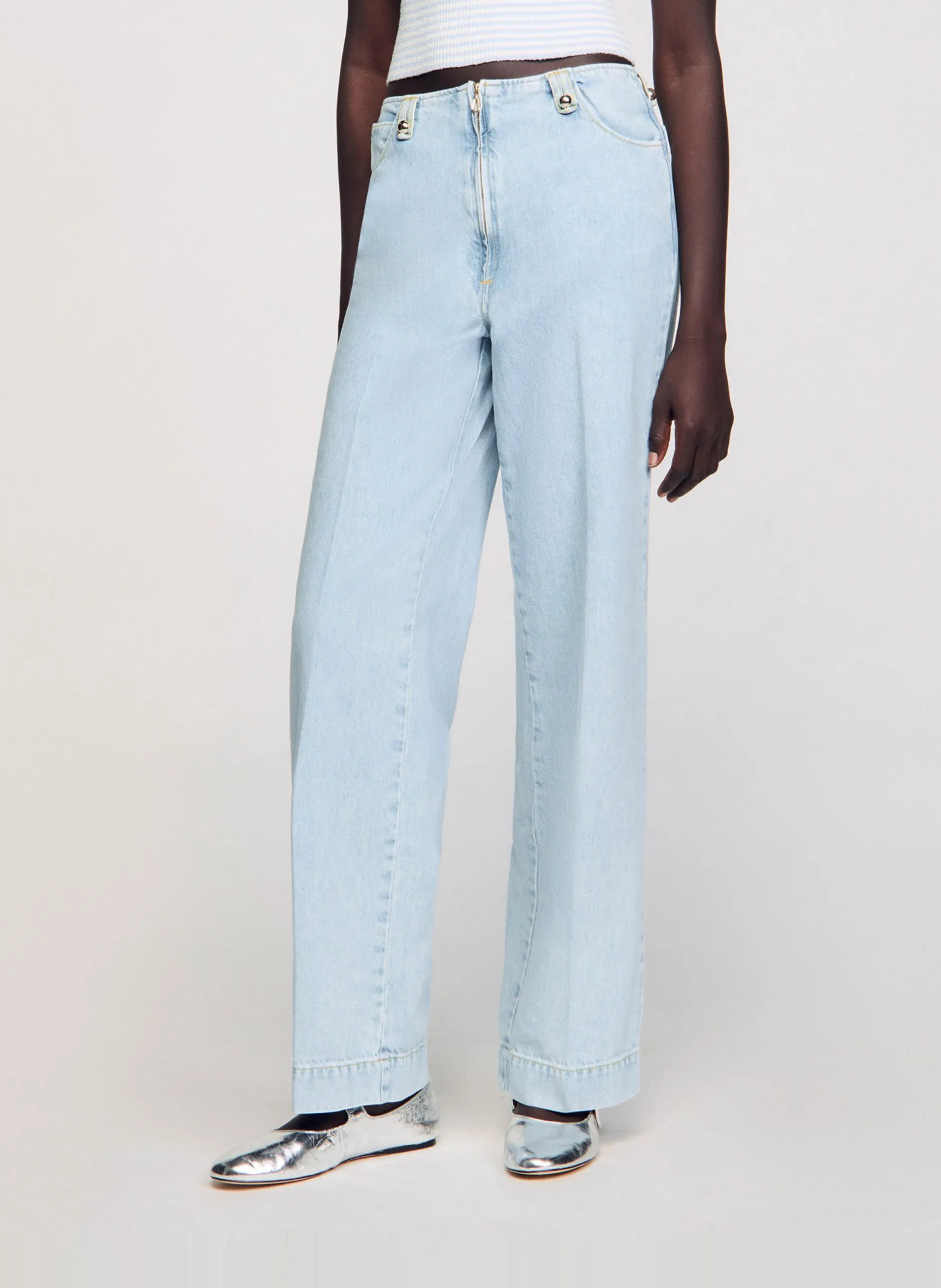 Jean droit zippé en coton Bleu