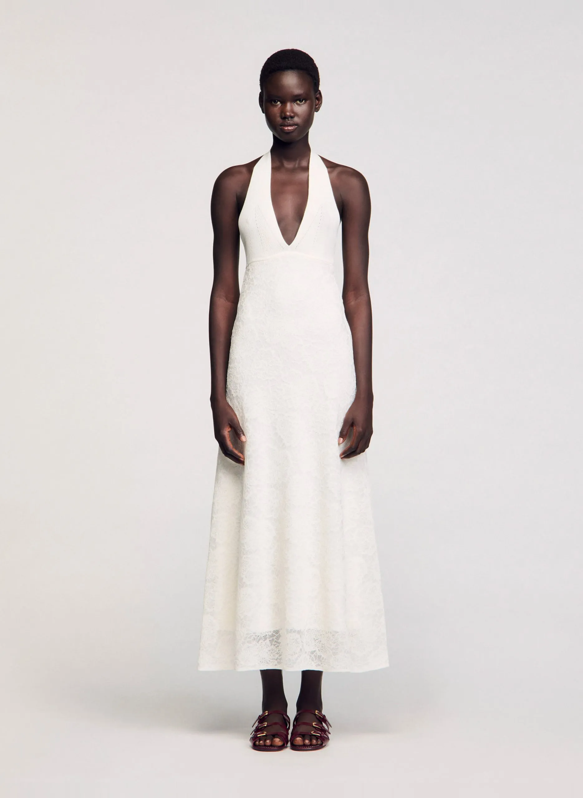 Robe midi décolleté v Blanc