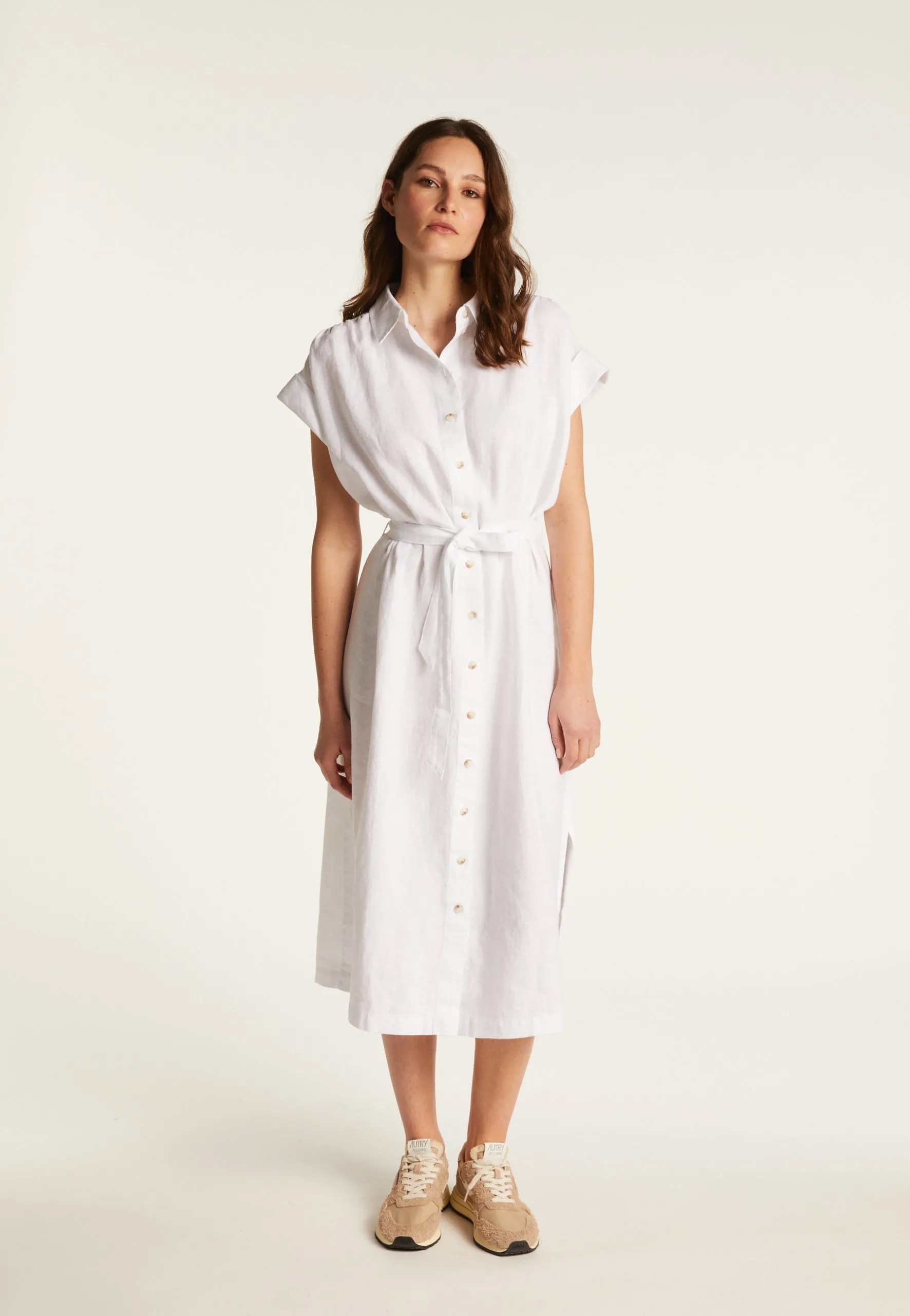 Robe manches courtes en lin Blanc EMY
