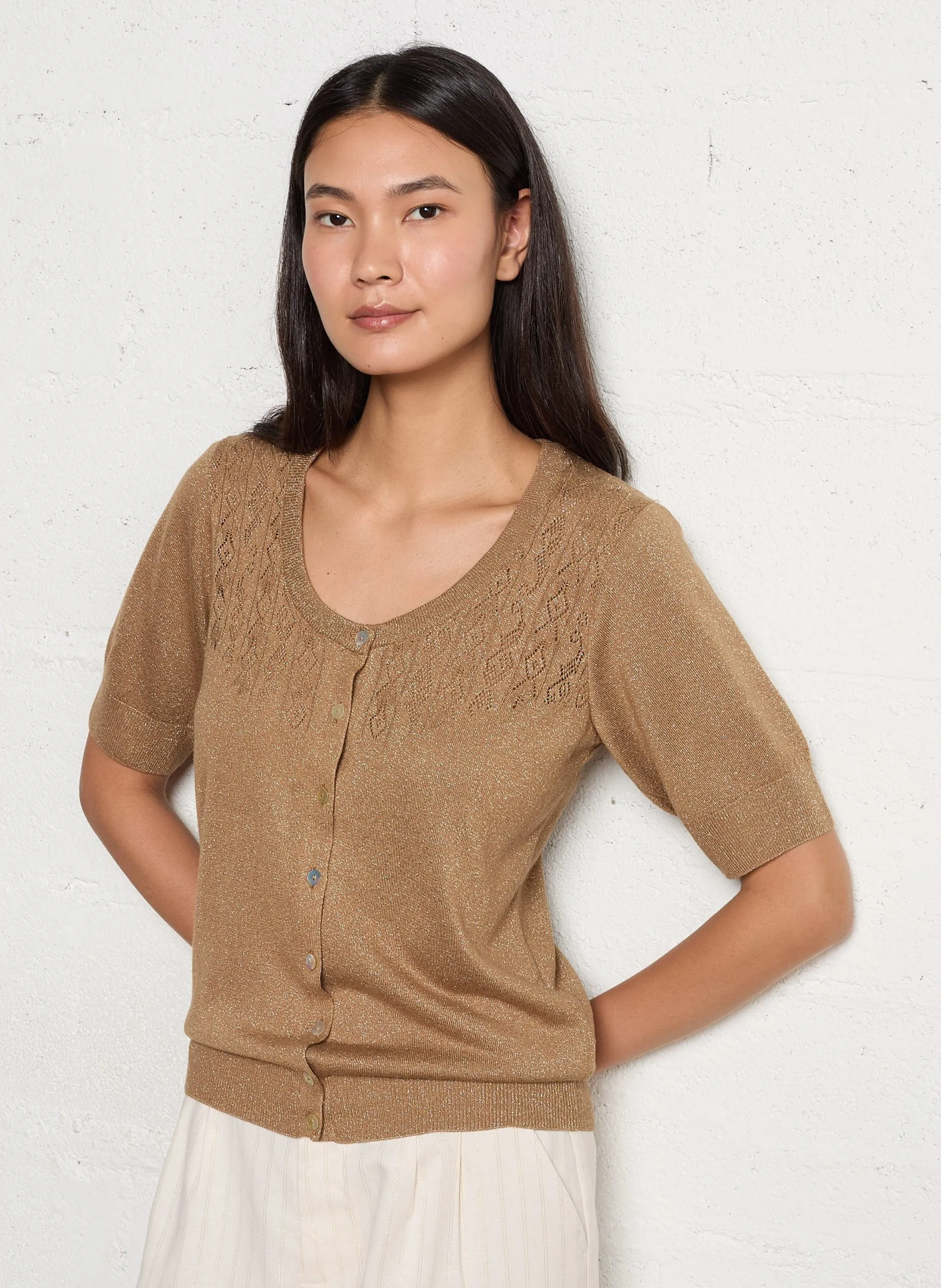 Gilet droit col rond Marron TERENOS