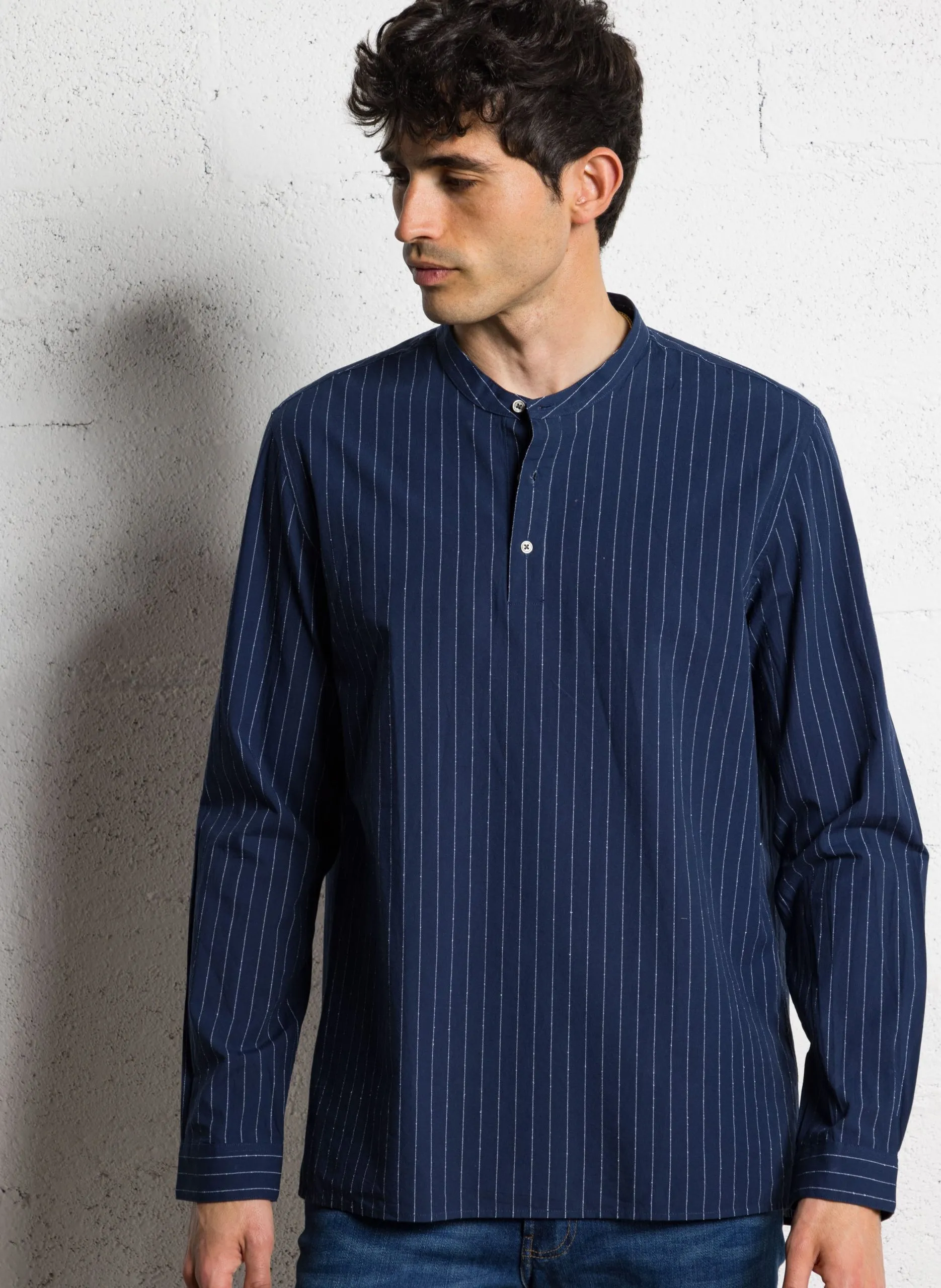 Tunique droite en coton mélangé Bleu