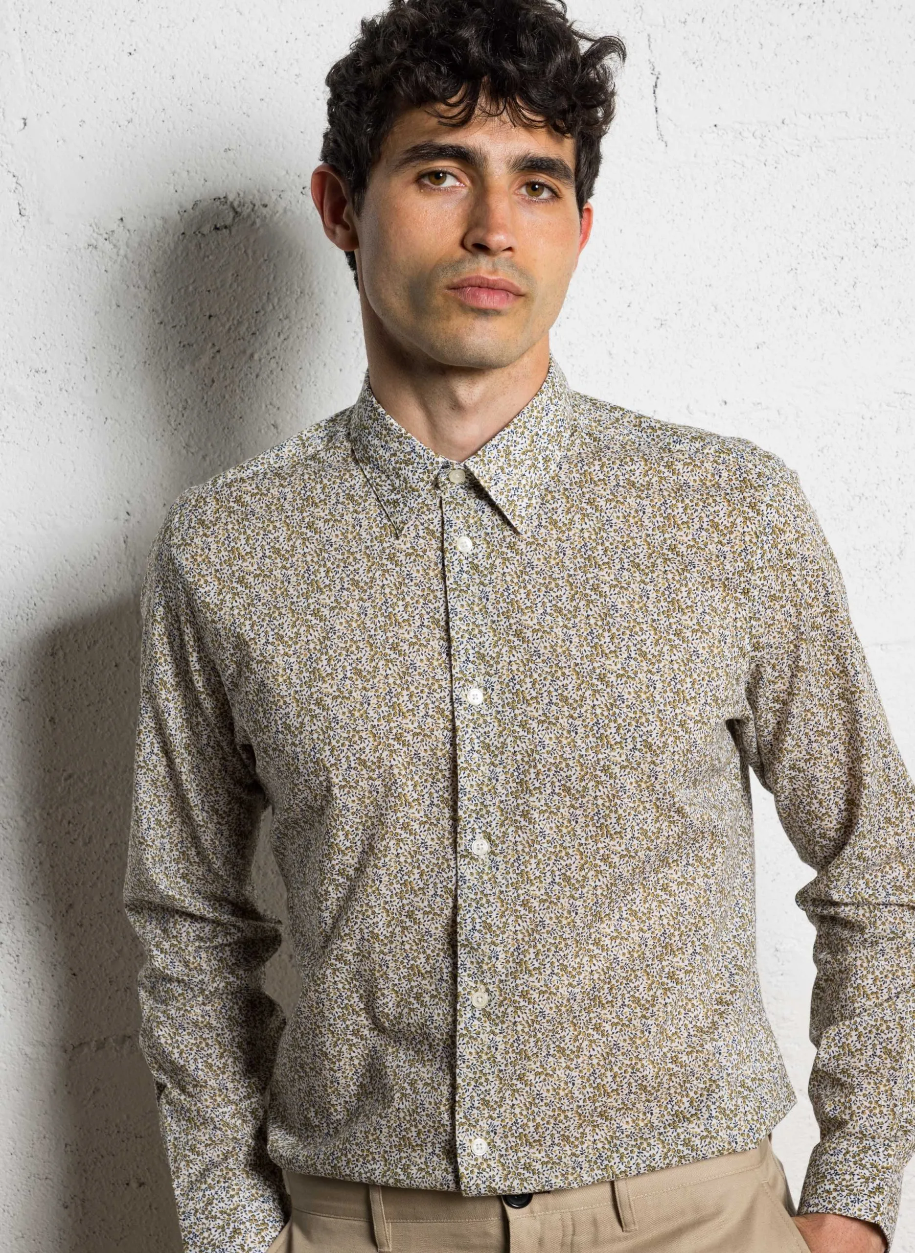 Chemise droite col classique en coton Jaune