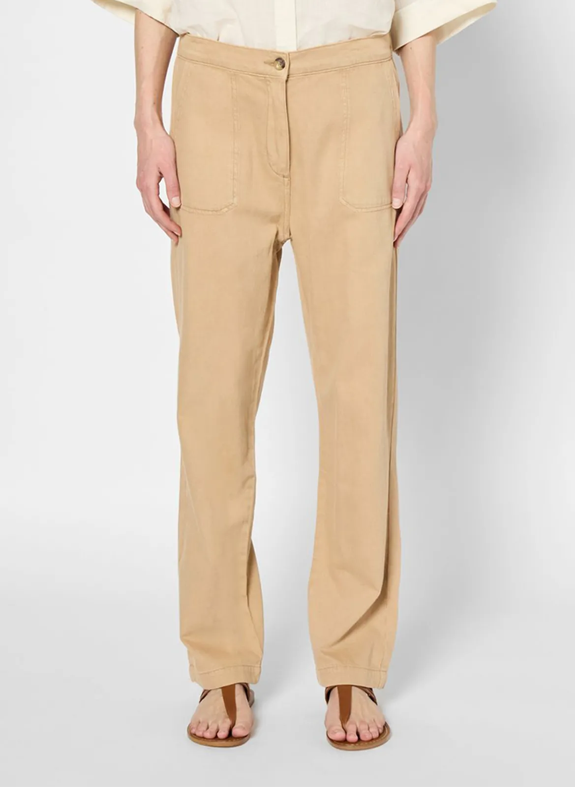 Pantalon droit en coton mélangé Marron LYSEE