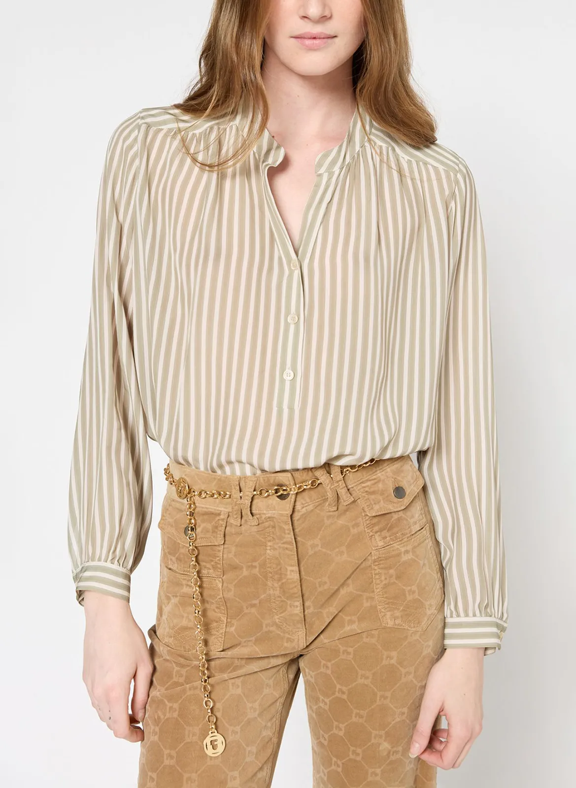 Top col rond à rayures Kaki UNYKA