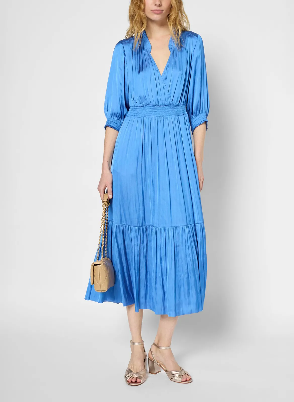 Robe midi col V Bleu POPIE
