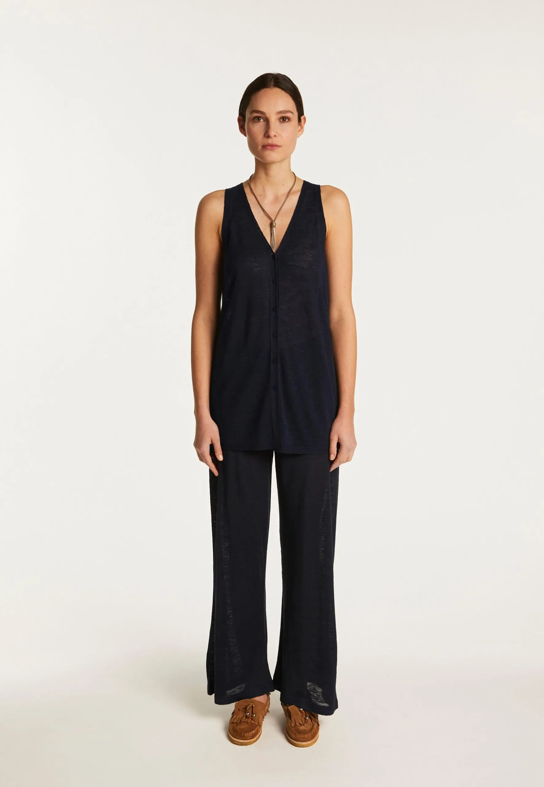 Gilet à manches courtes en lin flammé Bleu DARA