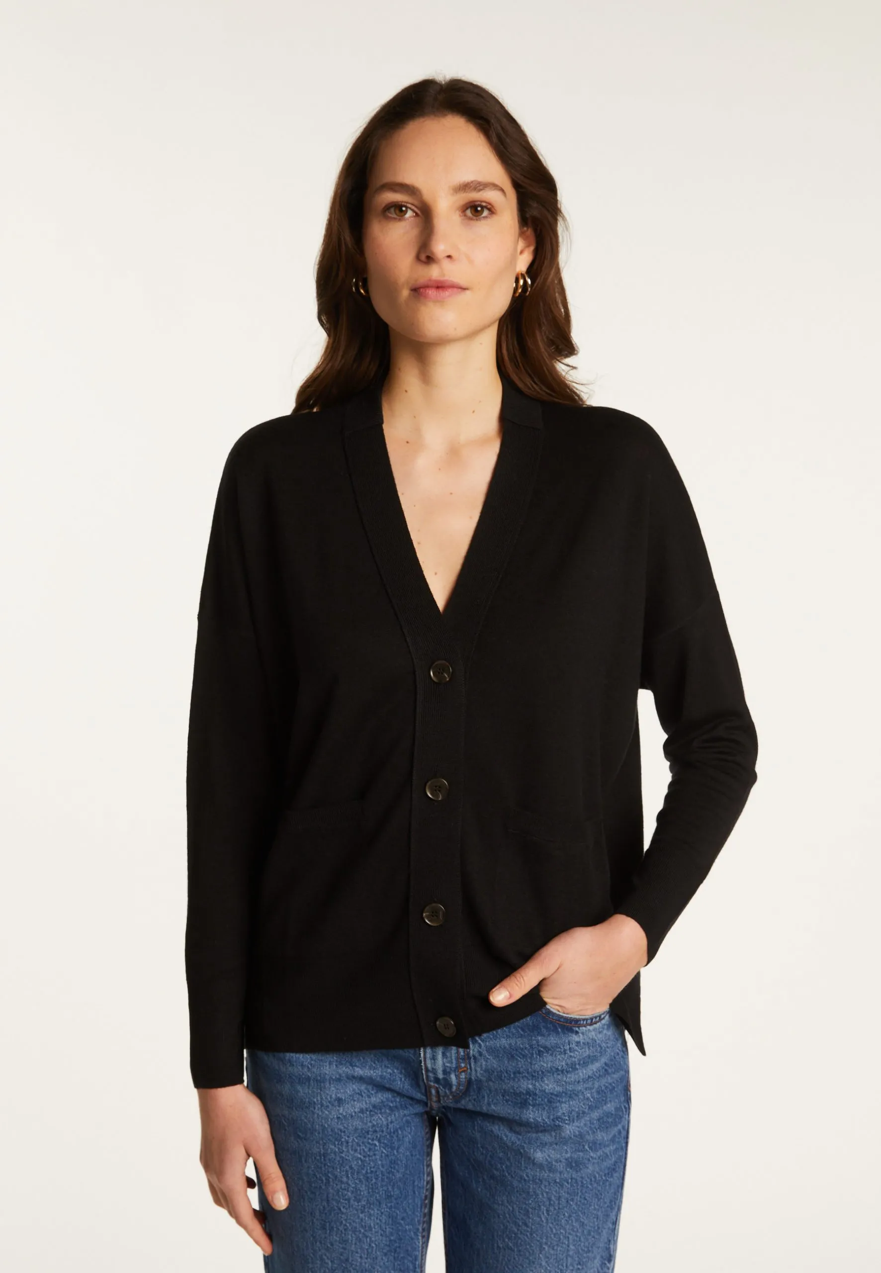 Cardigan en laine mérinos Noir ARIELLA