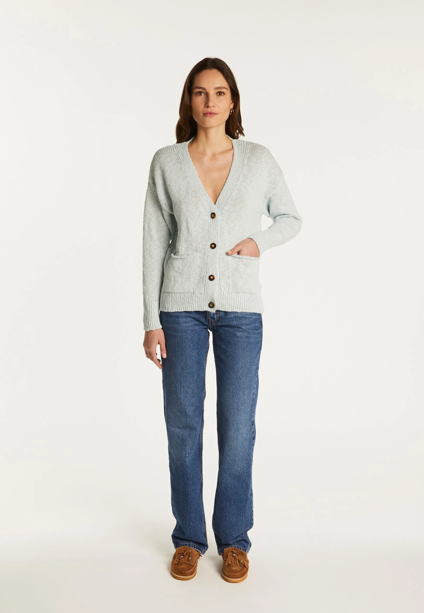 Cardigan en coton et lin Bleu NAÏS