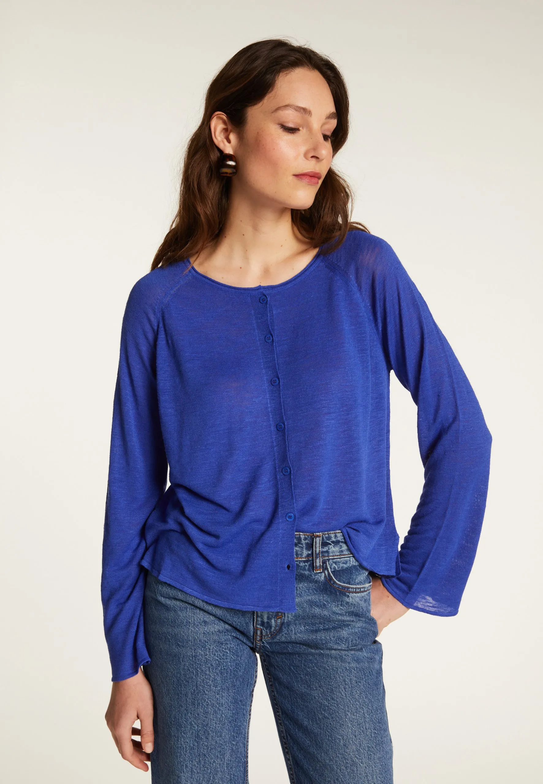 Gilet en lin flammé Bleu DORY