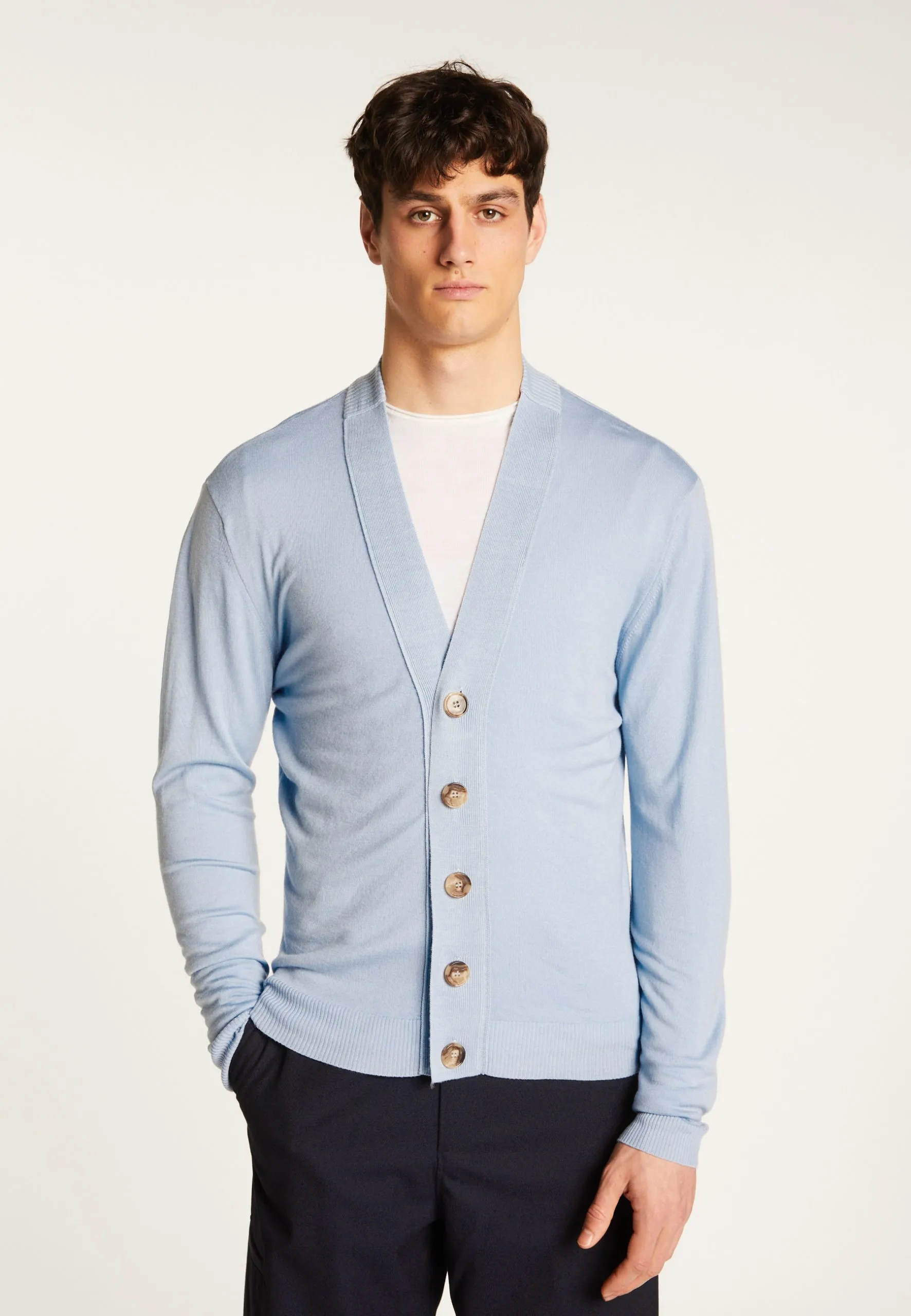 Cardigan en laine mérinos Bleu EUGÉNE