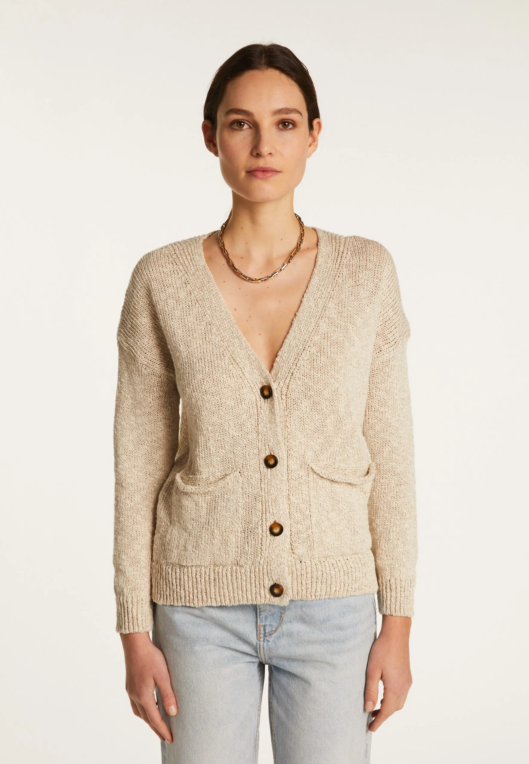 Cardigan en coton et lin Blanc NAÏS