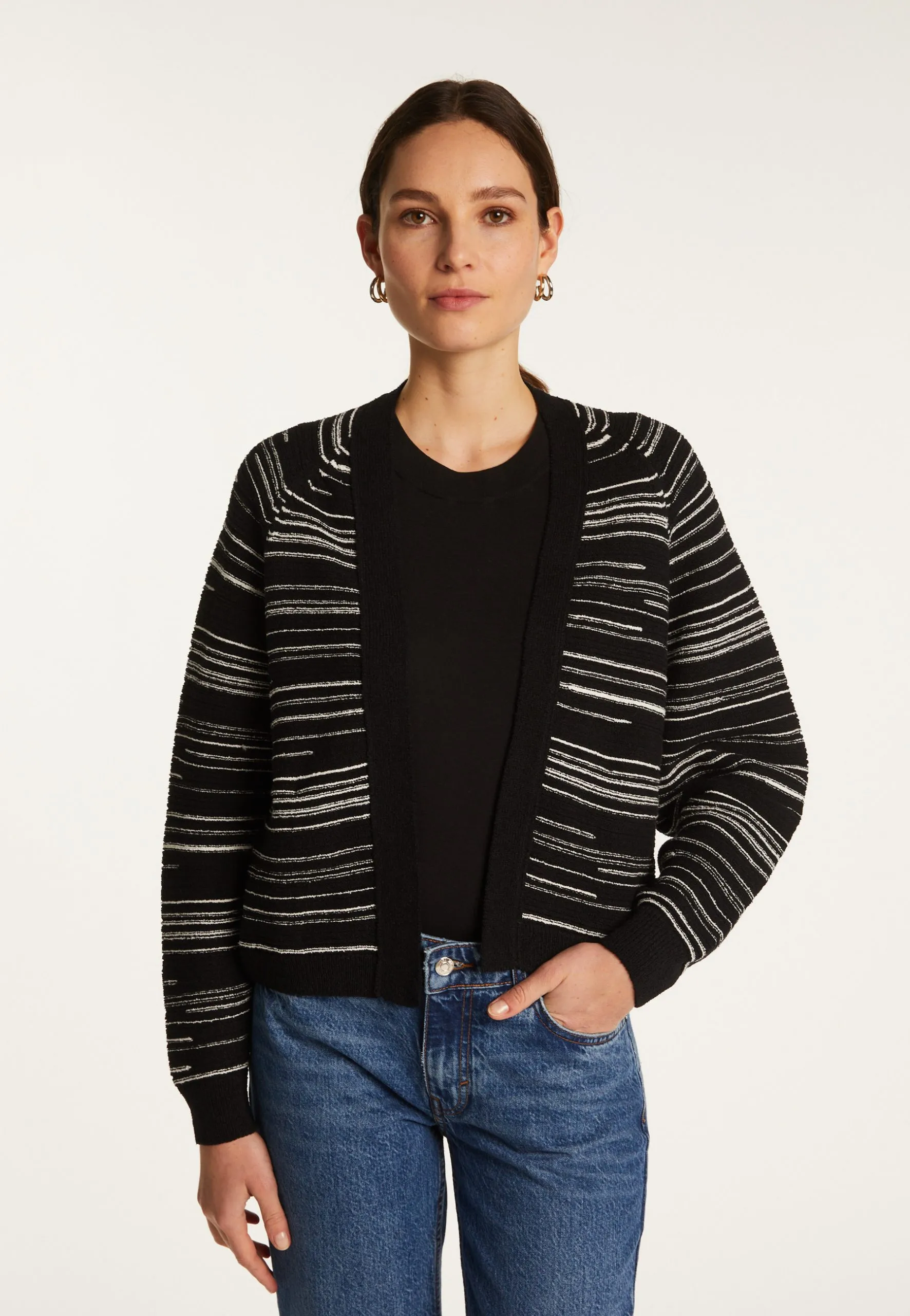 Gilet à rayures en coton Noir DARCY