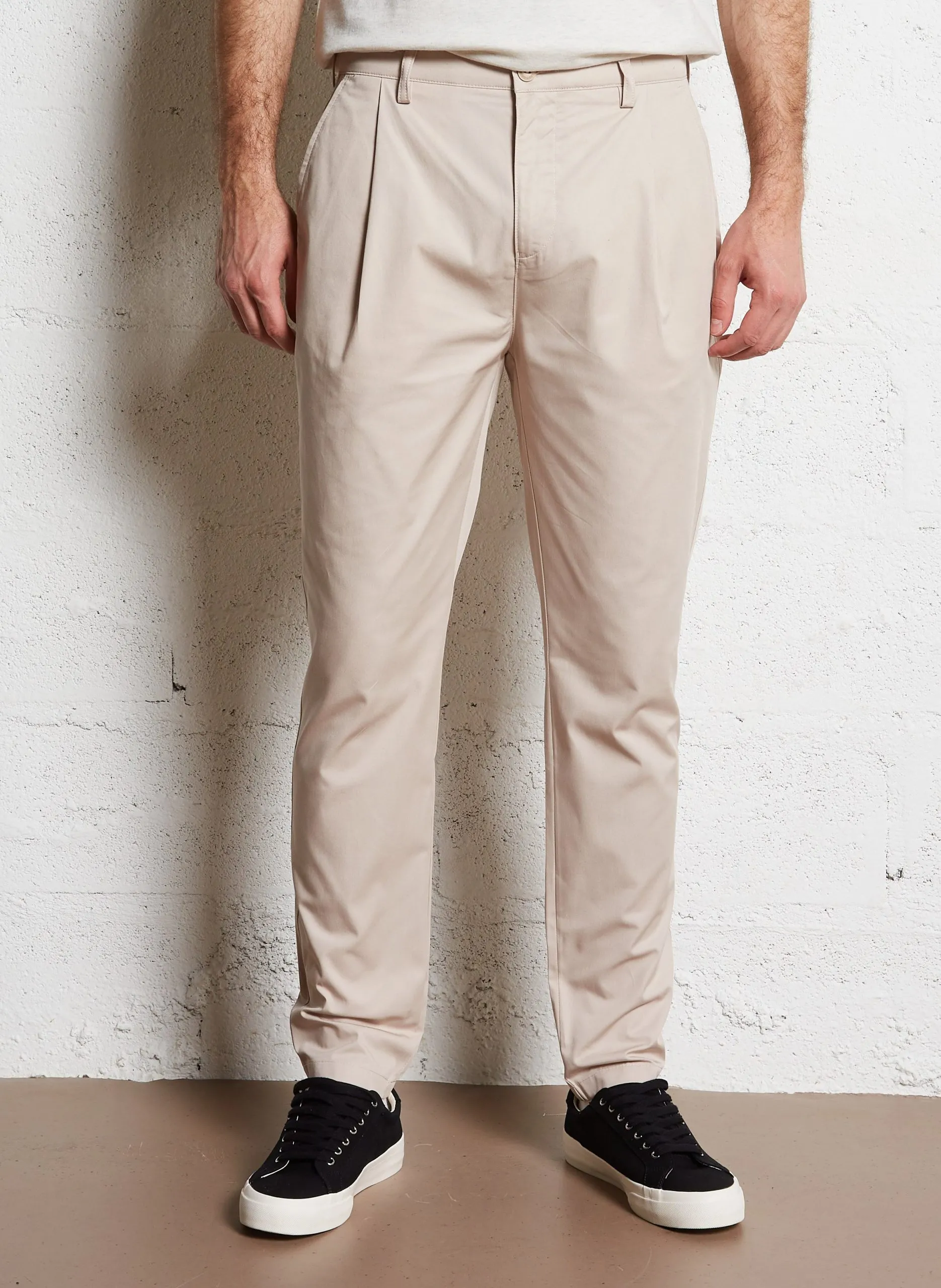Pantalon à pinces droit en coton Beige DUCK IVANA