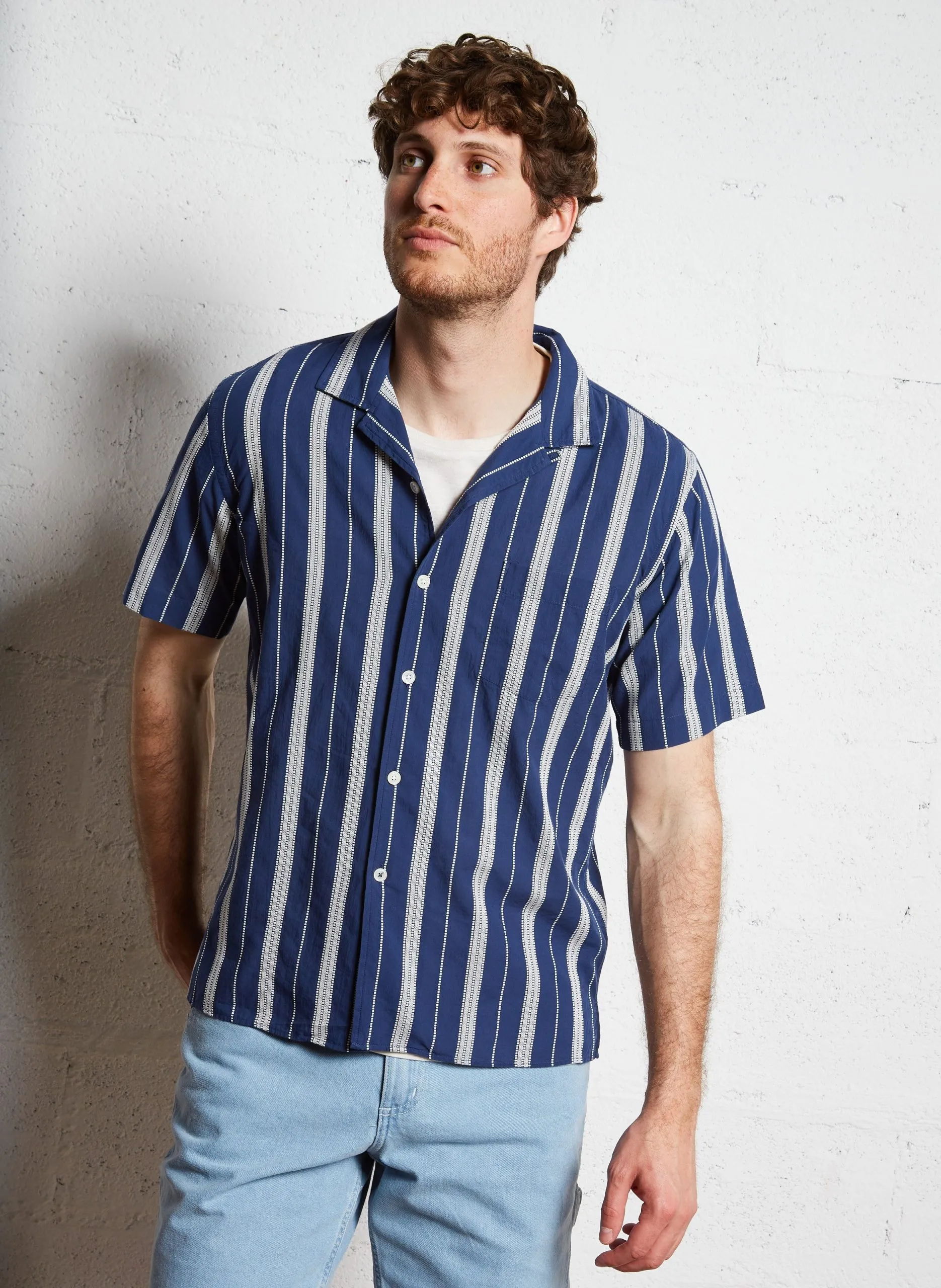 Chemise col classique en coton Bleu PALM MC