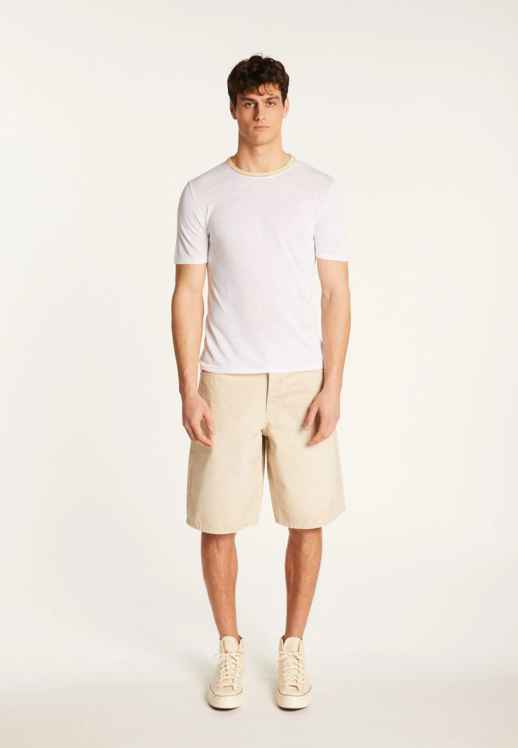 T-shirt en lin flammé Blanc MAURO