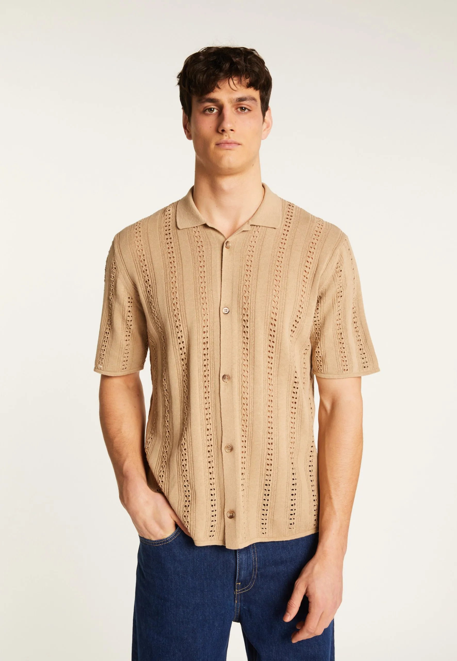 Chemise en coton ajourée Beige MIGUEL