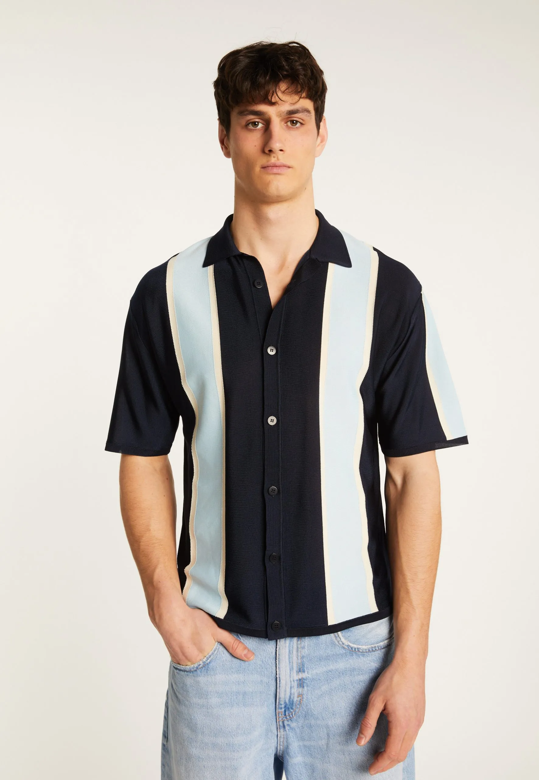 Chemise en fil lumière Bleu MASSIMO