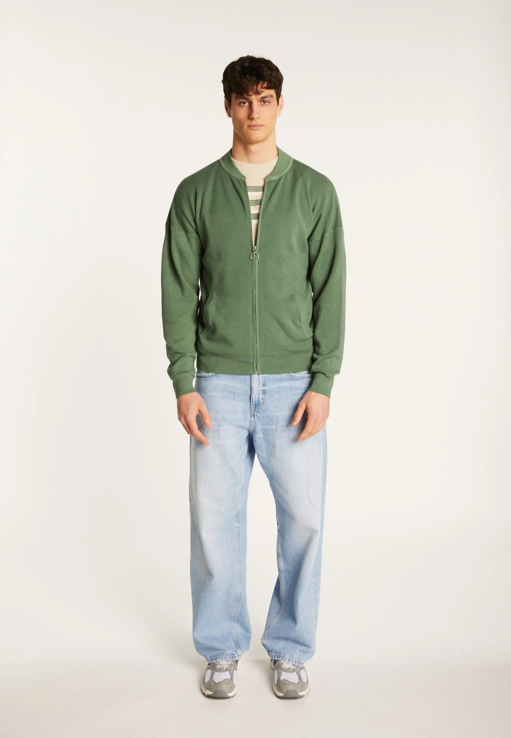 Veste zippée en laine mélangée Kaki MADISON