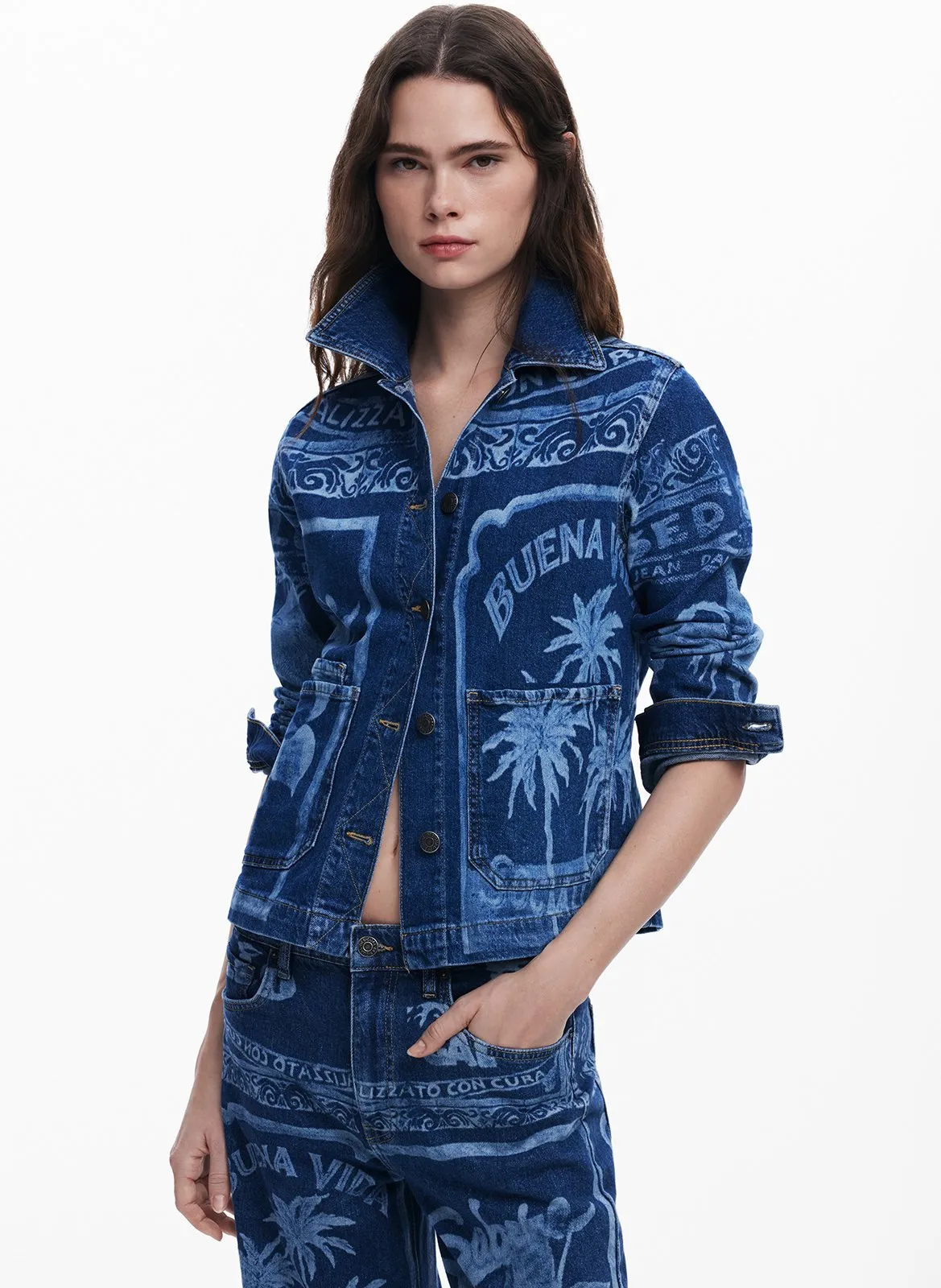 Veste en jean imprimée Bleu