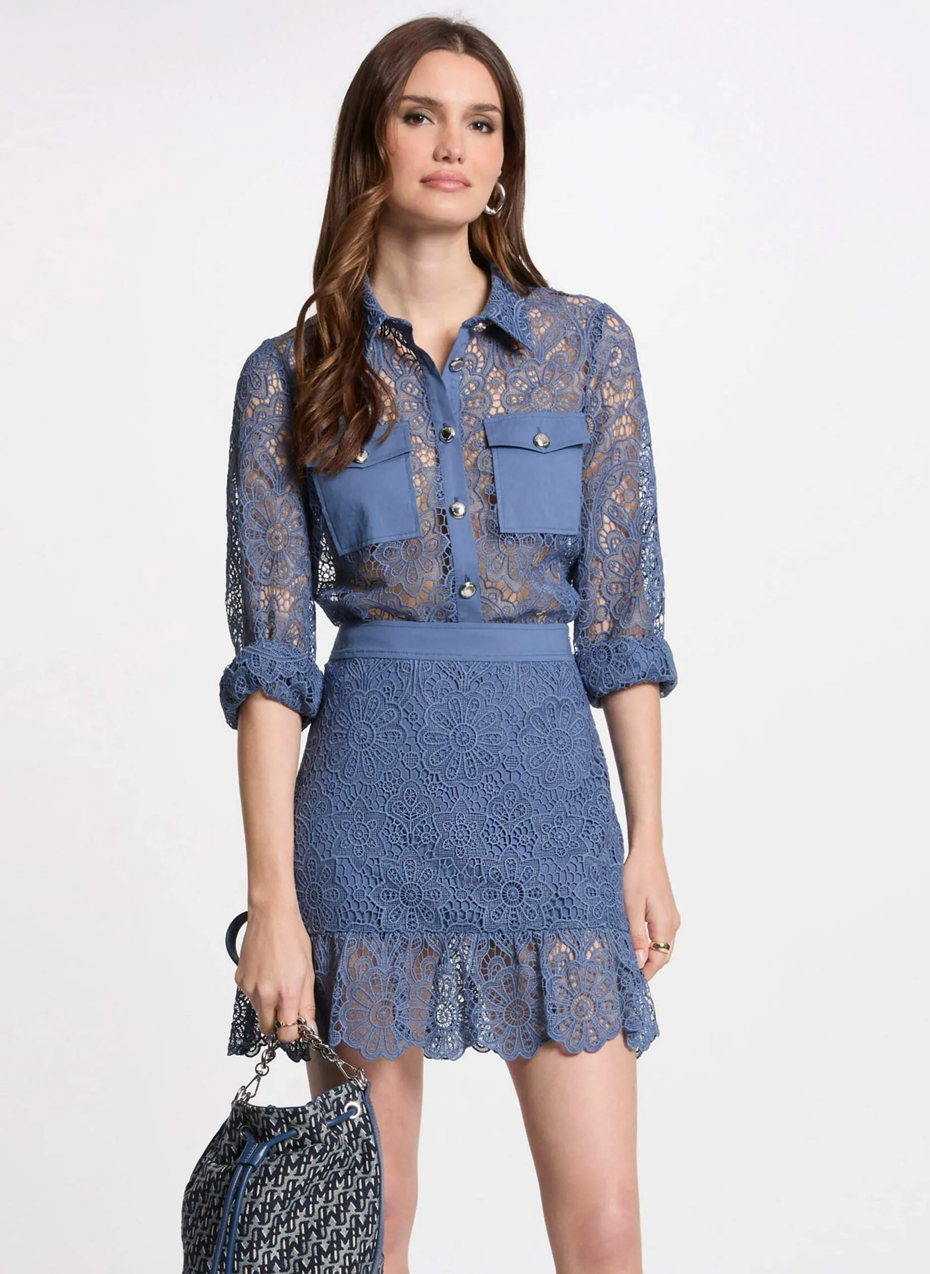 Chemise droite en dentelle Bleu 251-CIVI