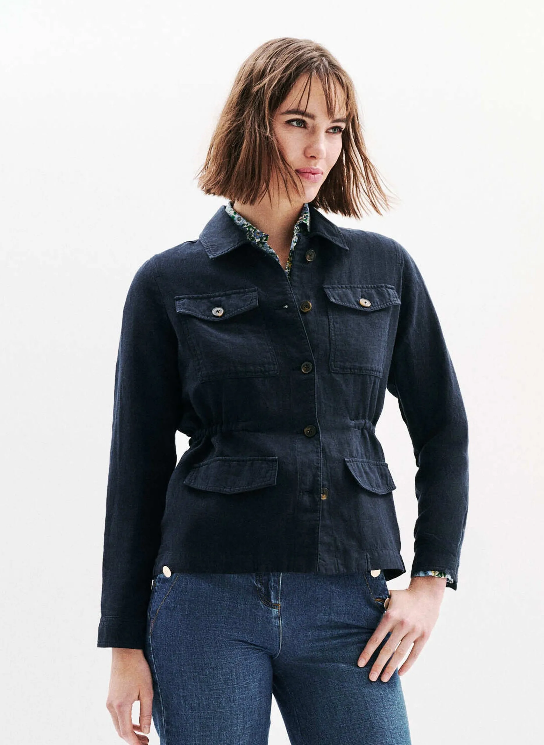 Chemise col classique en lin Bleu VK004-GRACEB